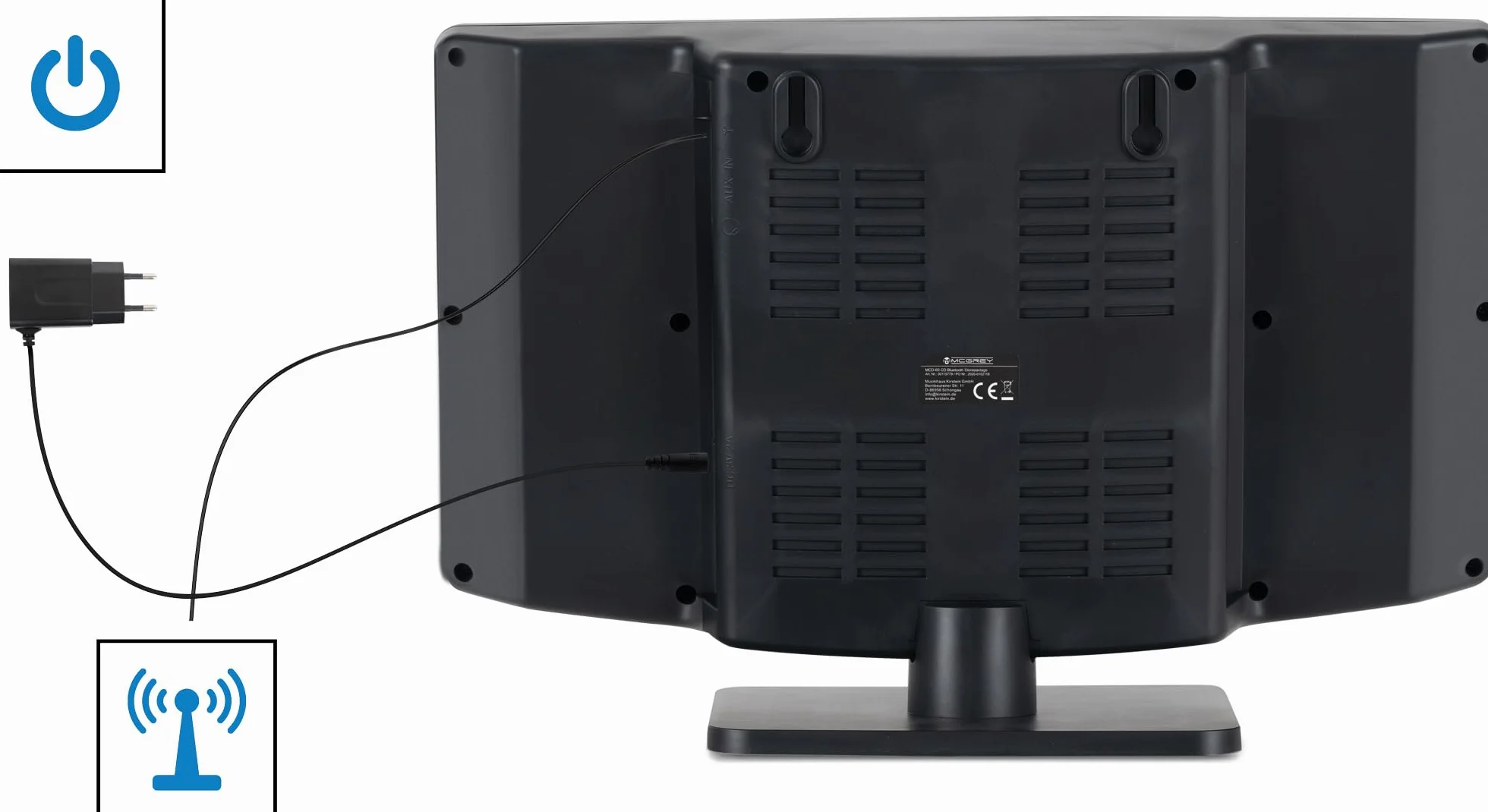 Beatfoxx McGrey MCD-60 pionowa wieża stereo – kompaktowy system HiFi z odtwarzaczem CD/MP3, gniazdem USB, streamingiem Bluetooth i radiem UKW/MW, AUX-In, pilot zdalnego sterowania, 2 x 3 W RMS, kolor