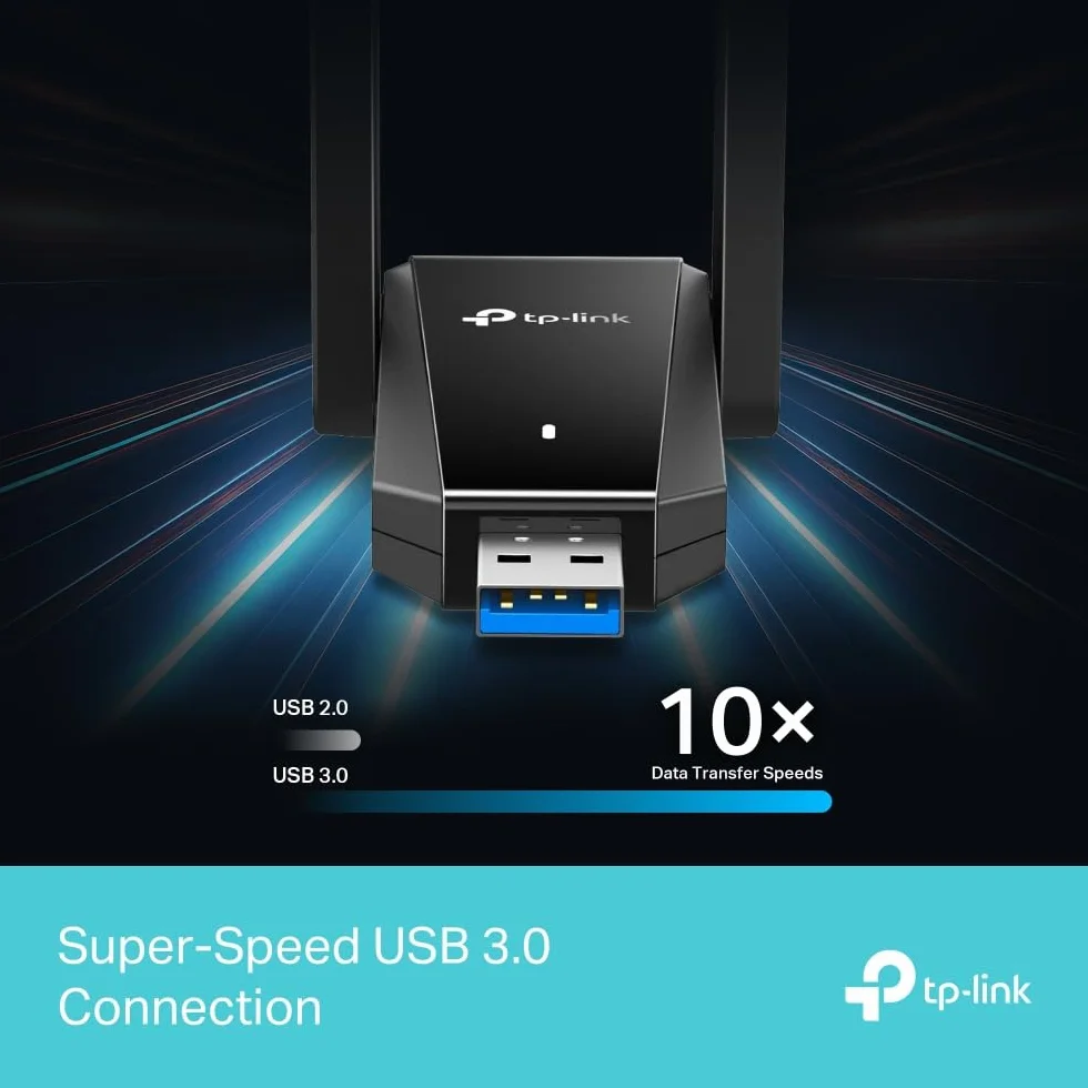 TP-Link Archer TX30U Plus WiFi 6 WiFi USB 3.0 AX1800 Mbps, 2 x wielokierunkowe anteny o wysokim wzmocnieniu, bezprzewodowa dwuzakresowa 5 GHz 1201 Mb/s + 2,4 GHz 574 Mbps, obsługuje Windows 11/10