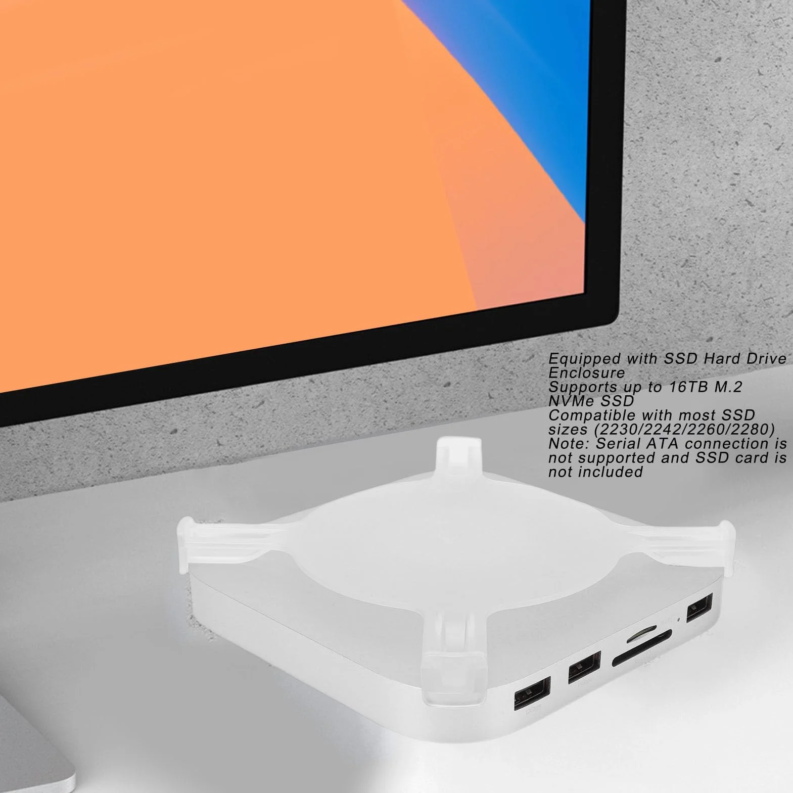 Stacja Dokująca do M4 i M4 Pro 2024, Stojak na obudowę NVMe SSD z Portami USB-A 10 Gb/s, Czytnik Kart SD/TF 4.0, Adapter Koncentratora USB-C Aluminium Srebrny