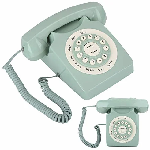 EBTOOLS Retro, Vintage Telefon Stały Telefon Stacjonarny Vintage Telefon Stały Przewodowy Telefon Retro Klawisze Dekoracja Biuro Domu Zielony