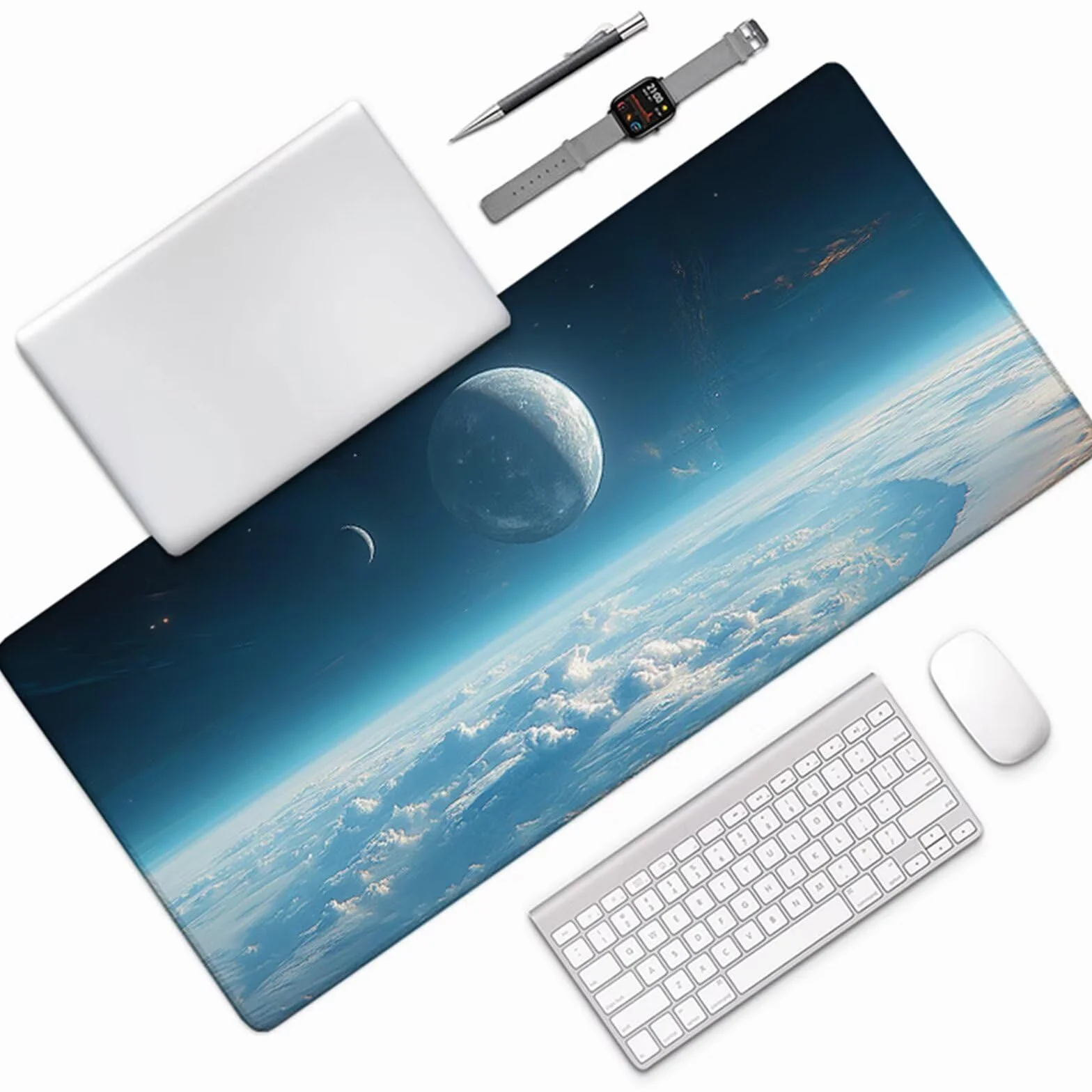 Podkładka pod mysz do gier Planeta 1000 x 500 x 3 mm, mata na biurko XXL Sky Desktop Pad z antypoślizgową gumową podstawą, podkładka pod mysz z szytymi krawędziami, akcesoria do gier, na PC 2-9757
