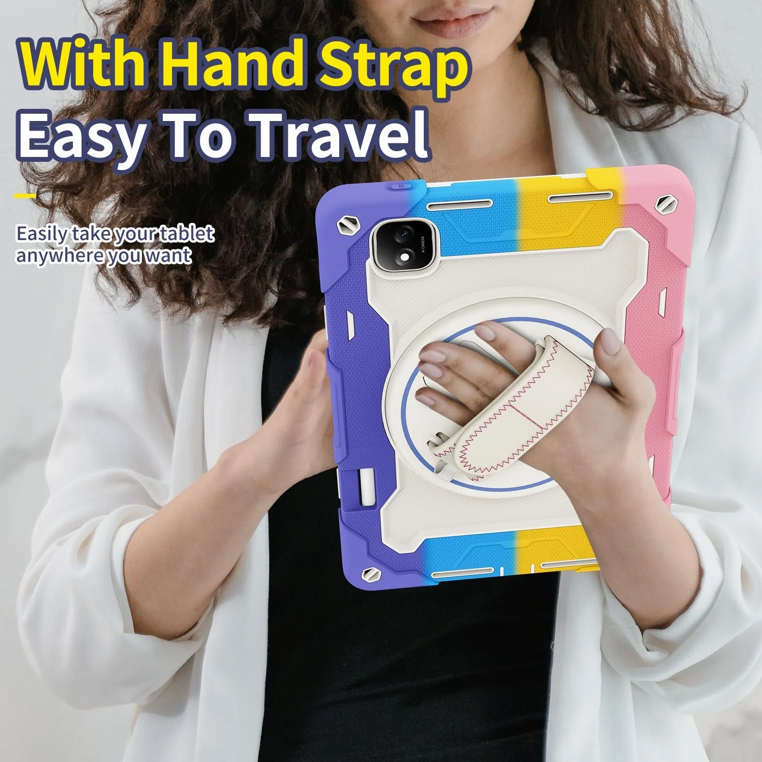 Odporne na wstrząsy etui do Honor Pad GT Pro 31.2 cm / MagicPad 2 31.2 cm, etui dla dzieci, etui z TPU, podpórka, wytrzymały pokrowiec ochronny z paskiem na rękę (różowy)