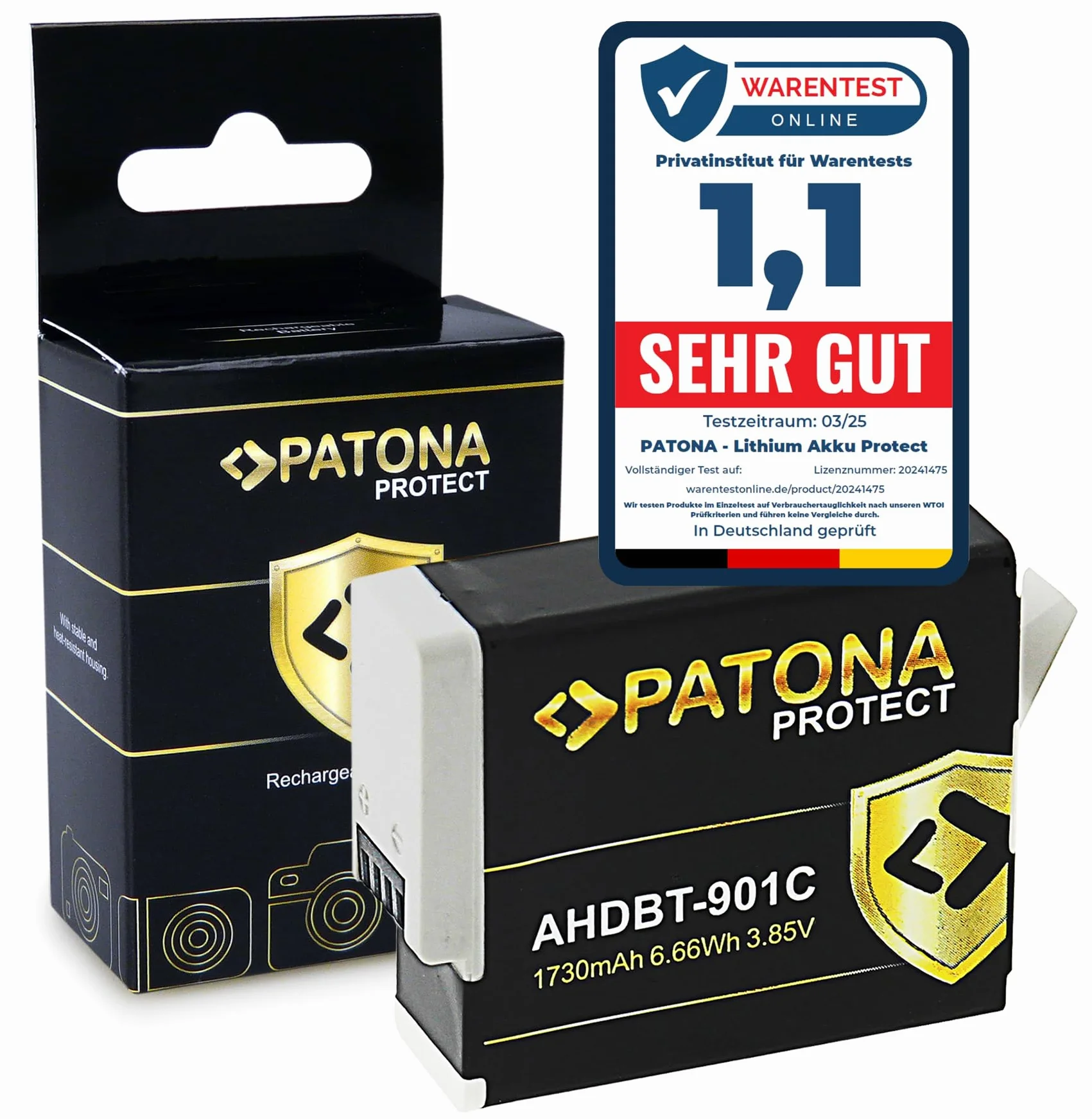 PATONA Protect Akumulator Enduro do GoPro AHDBT-901 SPBL1B 1730mAh | Akumulator zamienny do Hero 9/10/11/12 Actioncam, ognioodporne etui ochronne – na akcję, zimę i nurkowanie