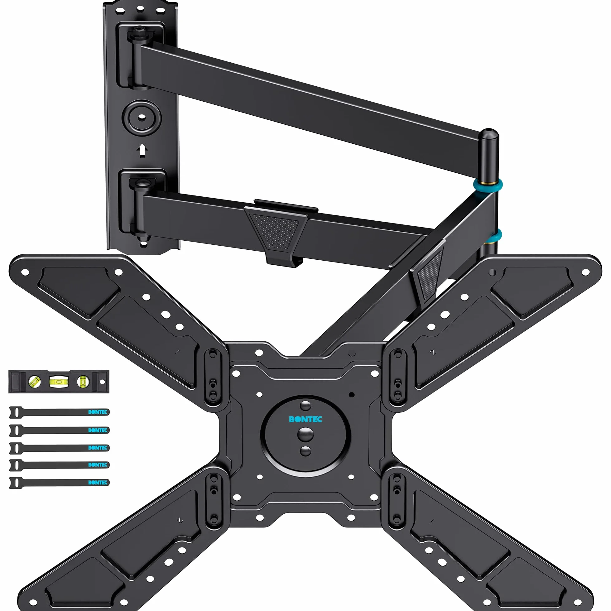 BONTEC Uchwyt ścienny do telewizora Full Motion do telewizorów 32–75 cali, mieści 49,9 kg, ramię przedłużające o długości 838 mm z obrotowym poziomem do pionu, obrotowy i pochylany, pionowy uchwyt do