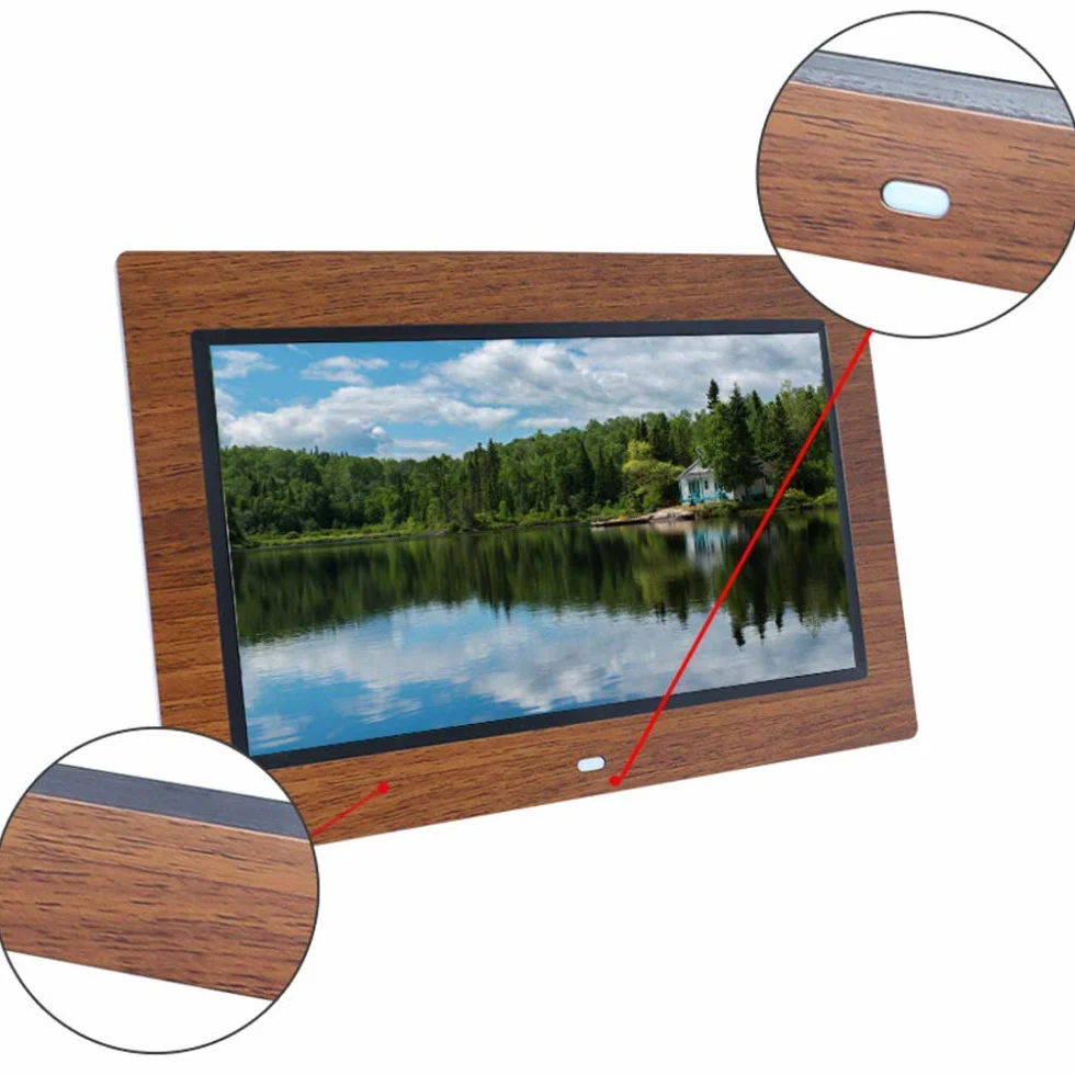 10-Calowa Cyfrowa Ramka Na Zdjęcia Led Lcd, Wyświetlacz Full Hd Ips 1024X600 - Drewniana Maszyna Reklamowa - Odtwarzacz Muzyki, Filmów I Zdjęć, Czarna.
