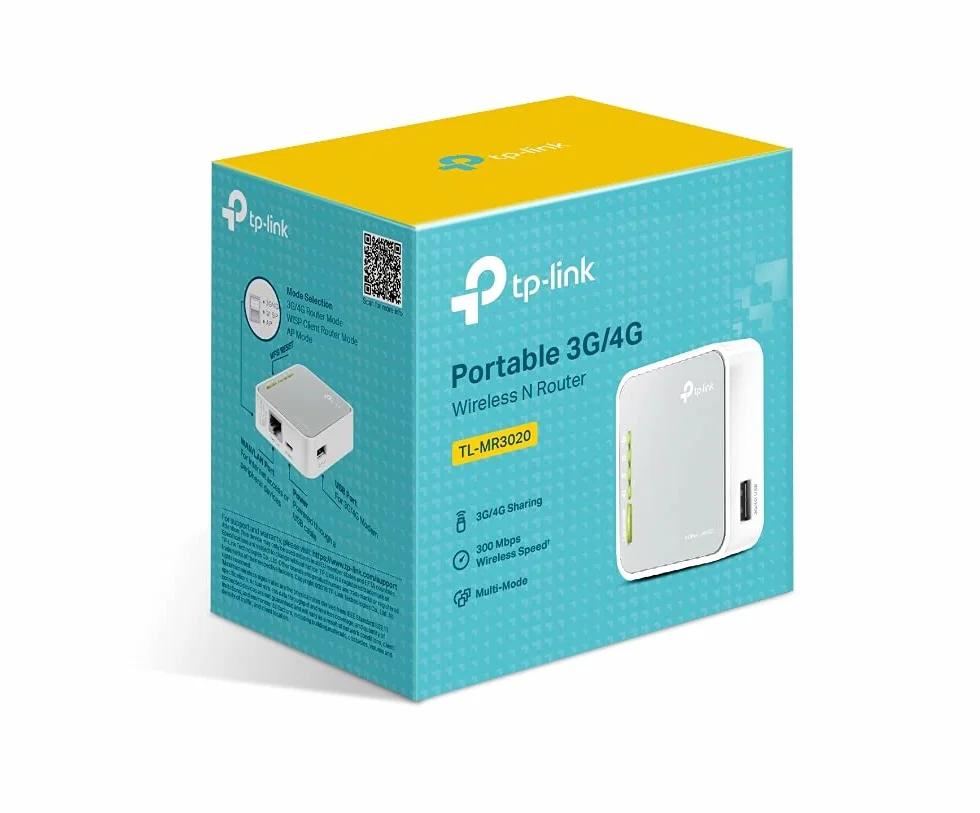 TP-Link TL-MR3020 | Przenośny router 3G/4G Wi-Fi N150 | Tryby 3G/4G, WISP, AP | Zasilanie USB | Kompaktowy design | Kompatybilny z modemami USB Select ATT/Verizon/Sprint/T-Mobile