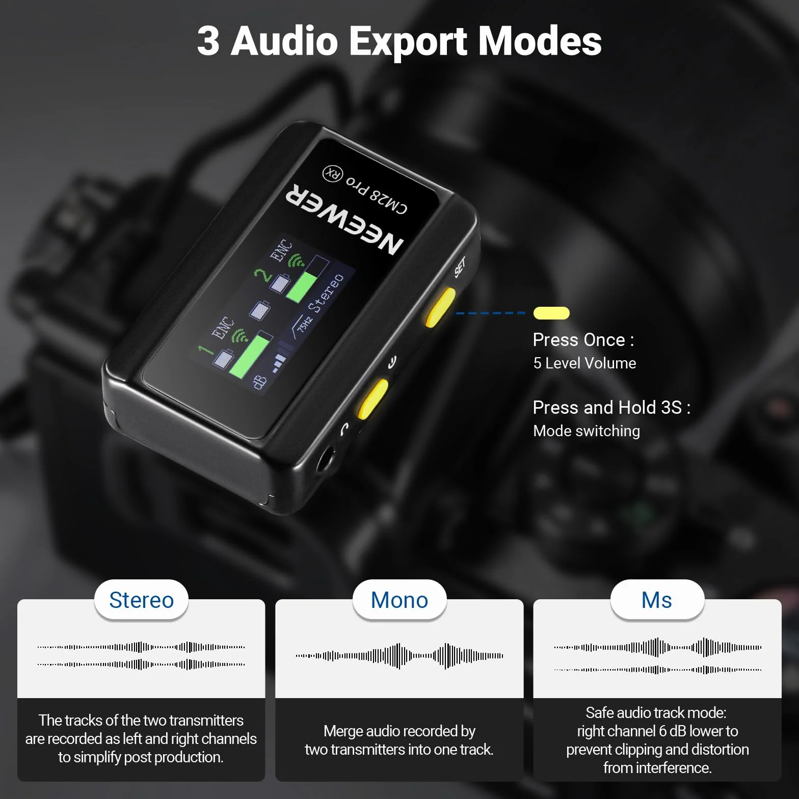 NEEWER CM28 Pro Bezprzewodowy mikrofon z klapką Lavalier z etui ładującym 48 KHz Nieskompresowany dźwięk 16 bitów Redukcja szumów Przechowywać 4 GB Nagrywanie 9 godzin Kompatybilny z iPhone iPad