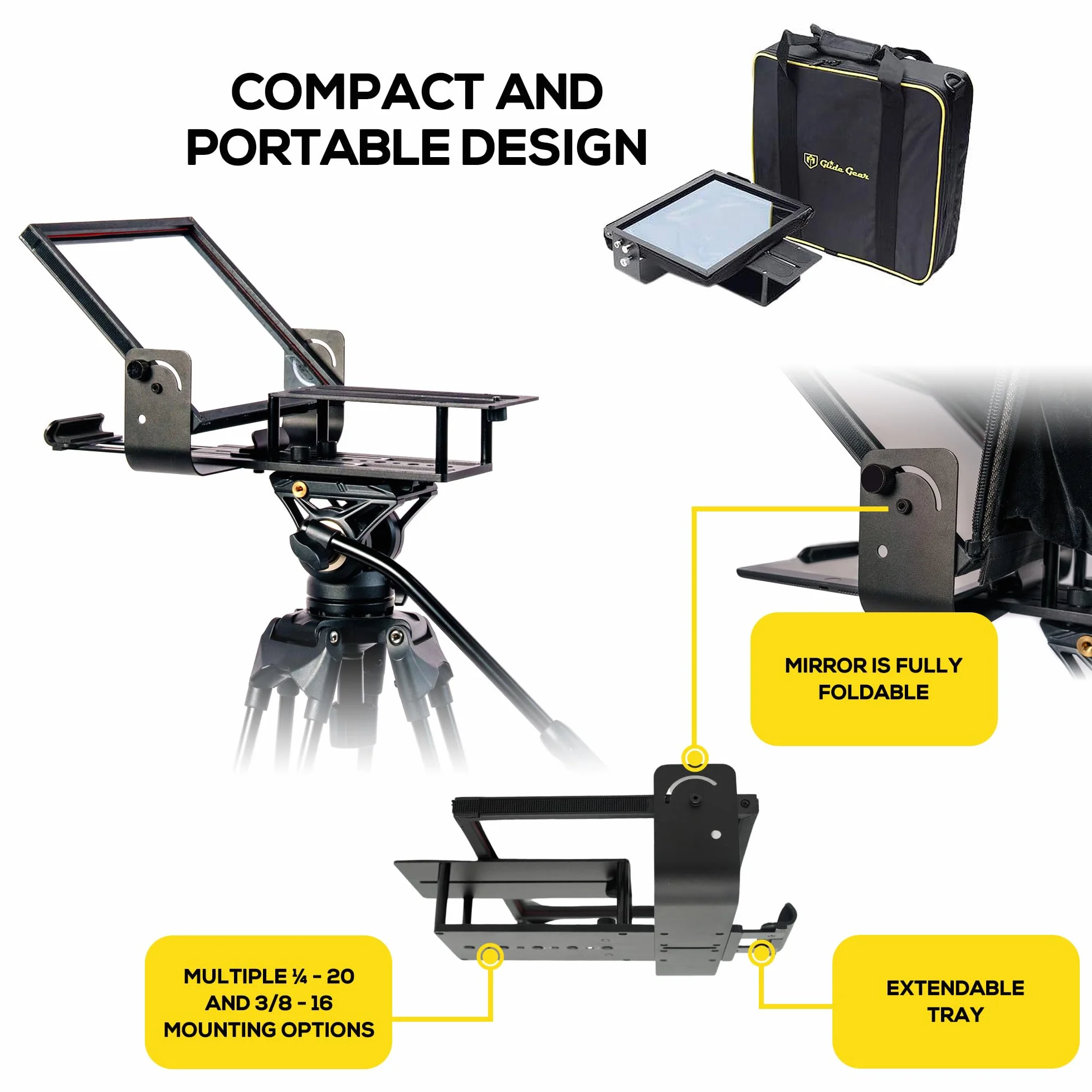 Glide Gear TMP 100 Teleprompter – DSLR, Tablet, Smartphone – 12" Glass, Carry Case, No Assembly
