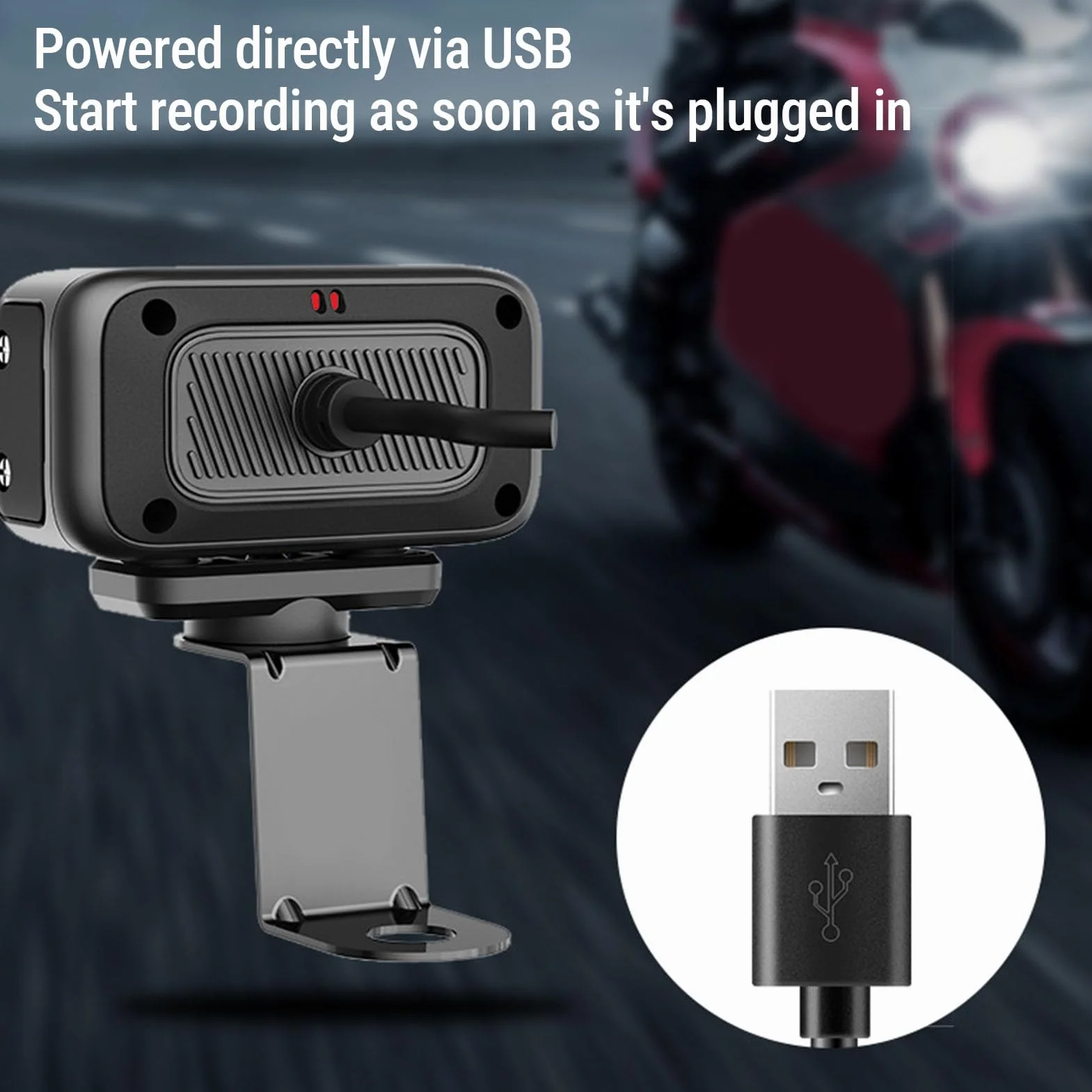 PUSOKEI Kamera Samochodowa Wi-Fi dla Motocykli, Obiektyw Szerokokątny 140°, Wodoszczelny Rejestrator Jazdy na Rowerze IP65 z Nagrywaniem w Pętli, Czujnik G, Noktowizor, System DVR dla
