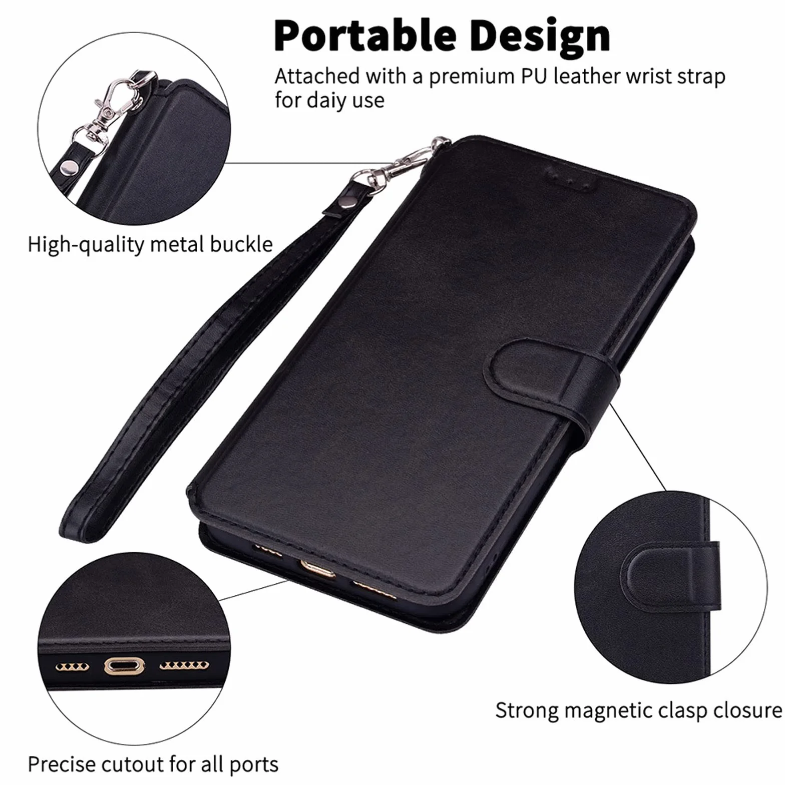 LTL Etui z klapką do iPhone 13/13 Pro/13 Pro Max, wysokiej jakości skórzane etui z klapką, etui z przegródką na karty, podpórka, etui na telefon, magnetyczne, czarne, 13 6,1"