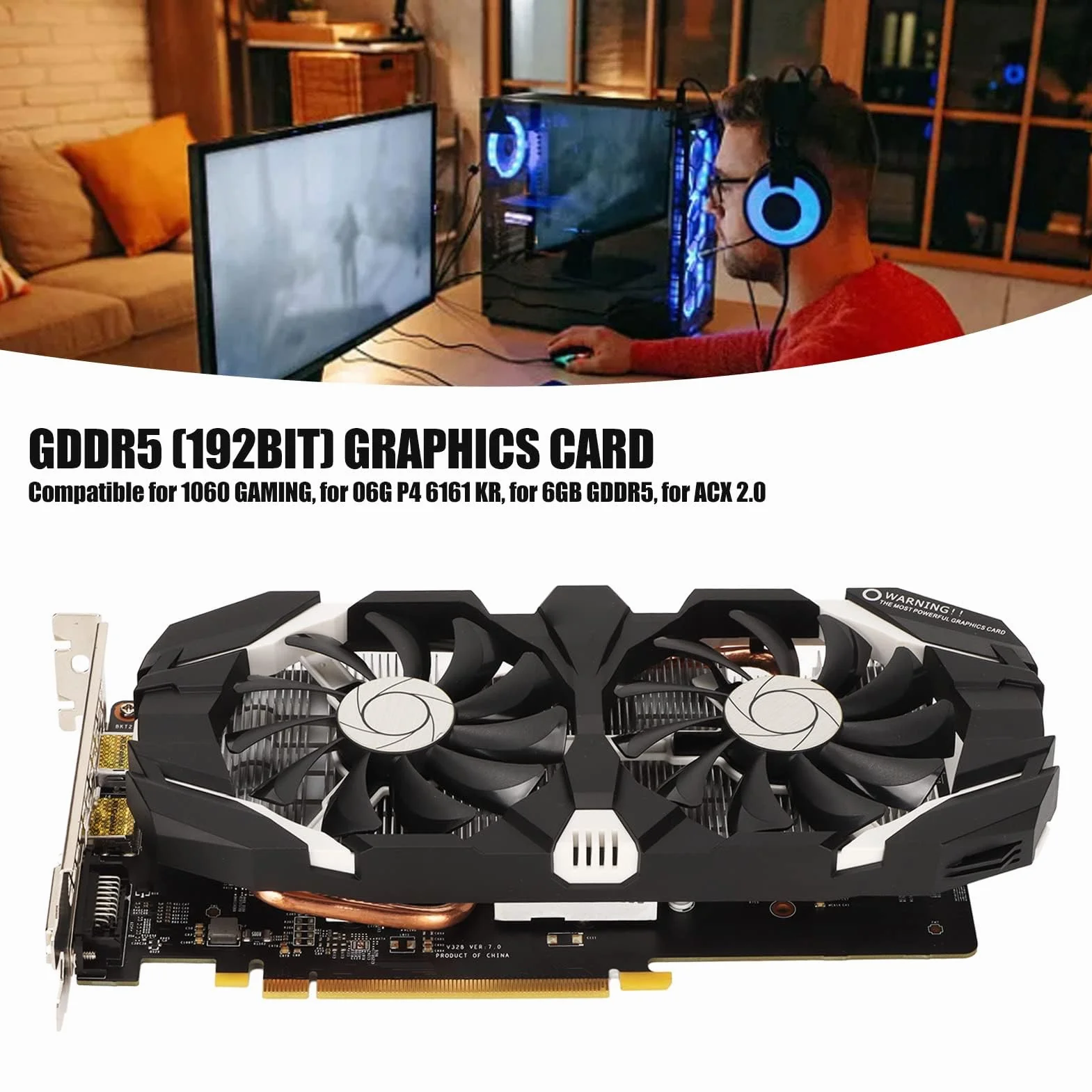 Karta Graficzna 1060, Komputerowa Karta Graficzna 6 GB/5 GB/3 GB GDDR5 192 Bity z Dwoma Wentylatorami Technologia 4K HDR Karta Graficzna do Gier 8008 MHz z Interfejsem Wyświetlania HDMI DVI(5 GB)