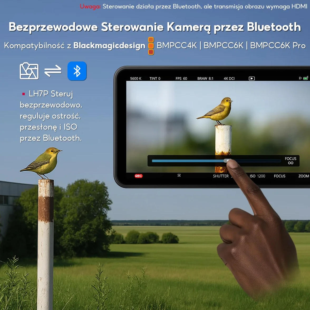 Portkeys LH7P Monitor Polowy 7 Cali 1000 nitów, Ekran Dotykowy, 4K HDMI z 3D LUT, Sterowanie Bezprzewodowe, Kształt Fali Luma, Fałszywy Kolor, Kompatybilny z BMPCC