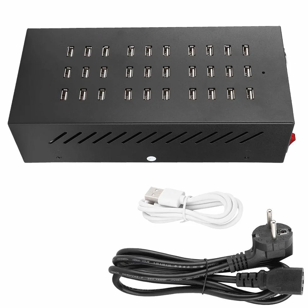 Bewinner 30-portowa stacja ładująca z koncentratorem USB wysokowydajna stacja szybkiego ładowania Stacja ładująca z koncentratorem USB do telefonów komórkowych/tabletów (100-240 V) (UE)