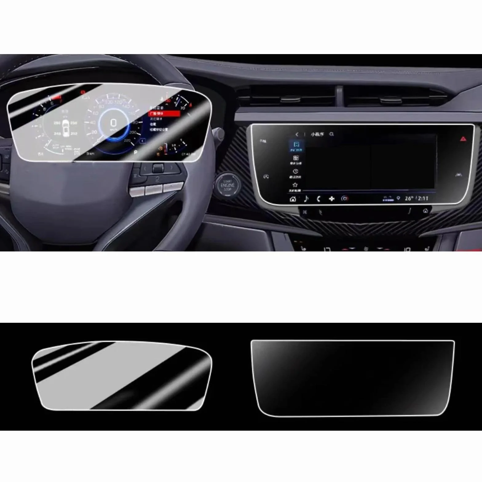 Folia Ochronna Ekran Samochodowy dla Cadillac XT6 2025, 1Zestaw nawigacji samochodowej i deski rozdzielczej Folia ochronna Ekran LCD Szkło hartowane HD