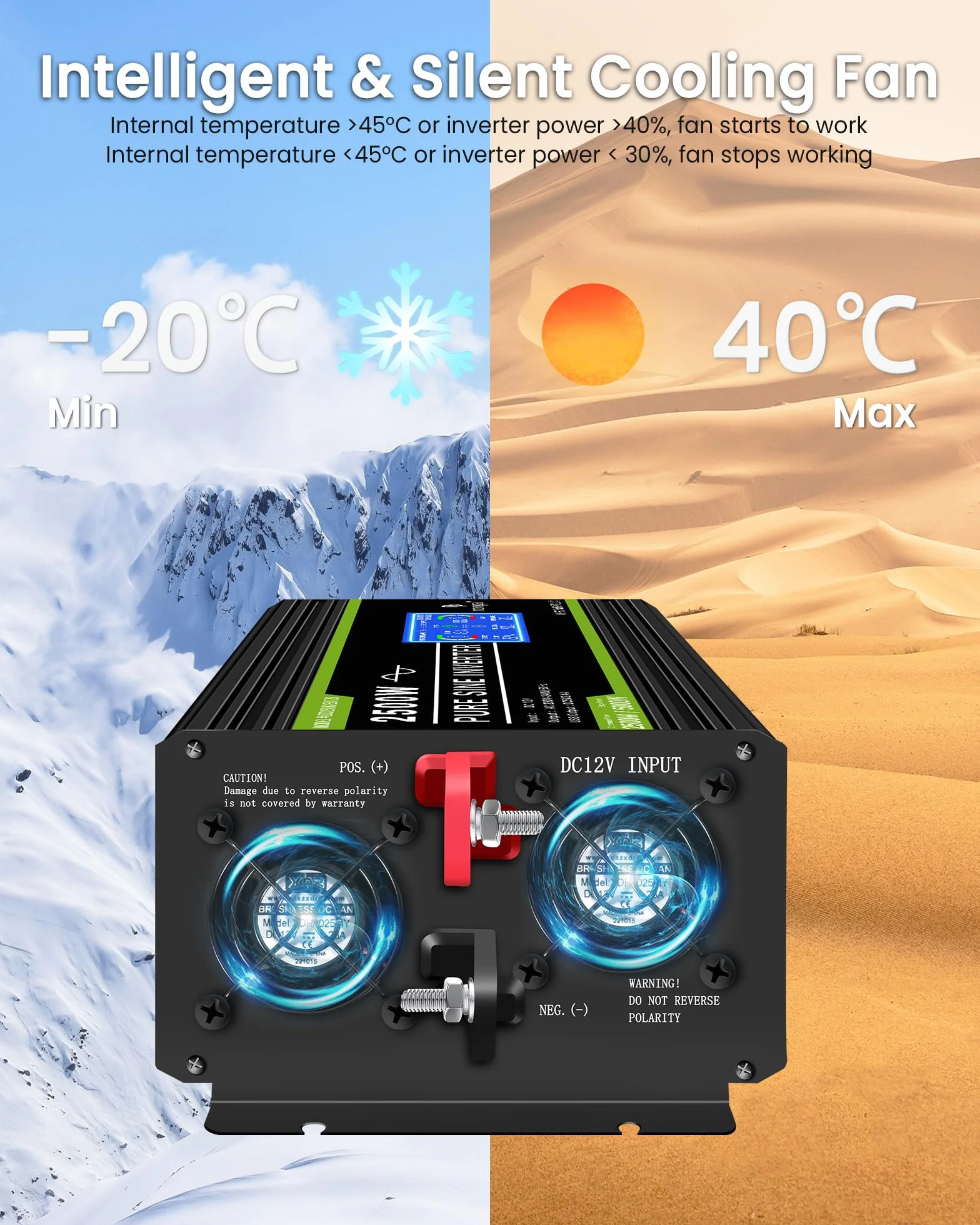 NOVOPAL Falownik samochodowy 3000 W, przetwornica napięcia 12 V, 230 V, czysty sinus z wyświetlaczem LCD i złączem USB + gniazda 2 AC + pilot zdalnego sterowania