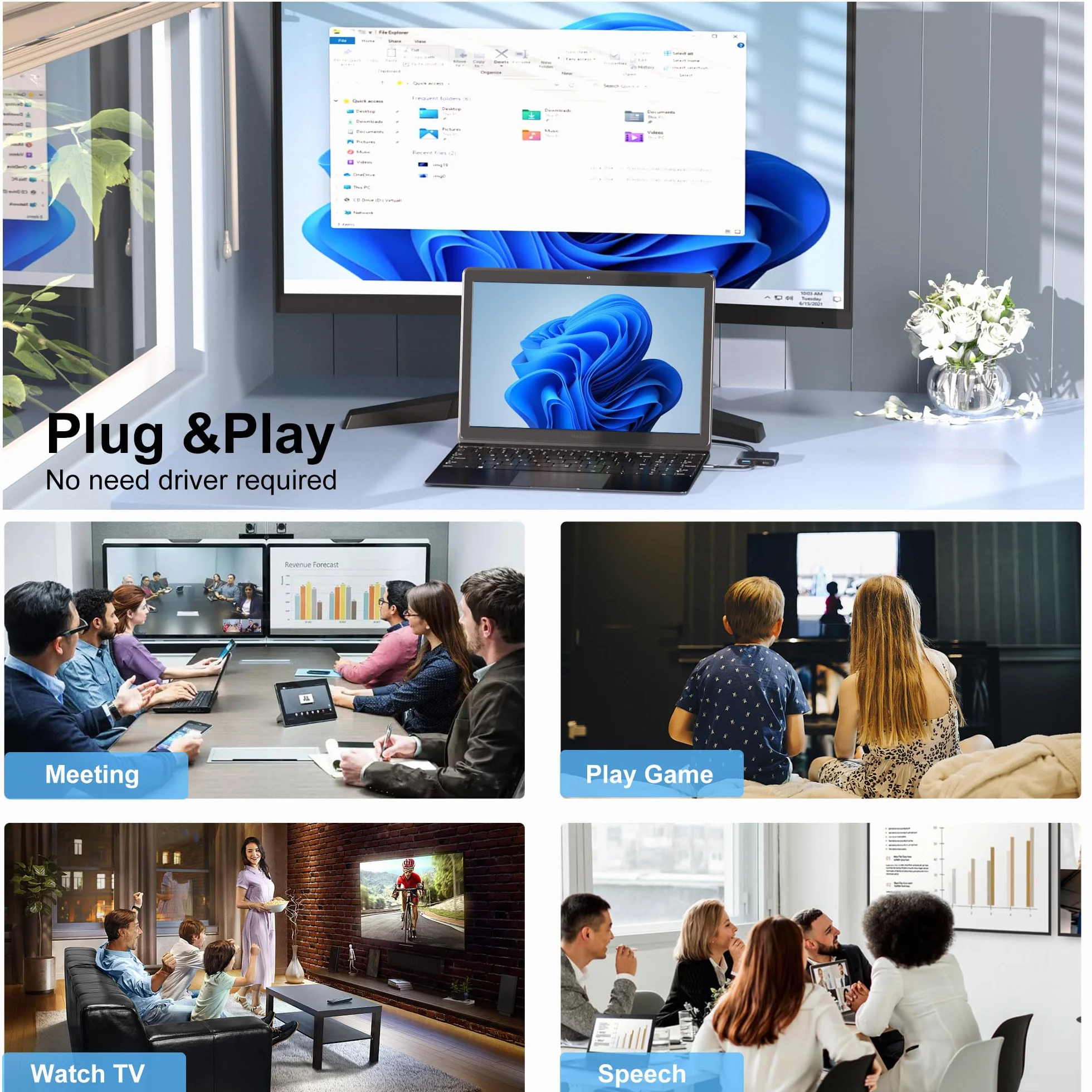 Stacja dokująca z podwójnym monitorem, stacja dokująca USB C, rozdzielacz HDMI, rozszerzony wyświetlacz, podwójny adapter HDMI 4K do 2 monitorów, rozdzielacz HDMI do podwójnych monitorów, rozszerzony