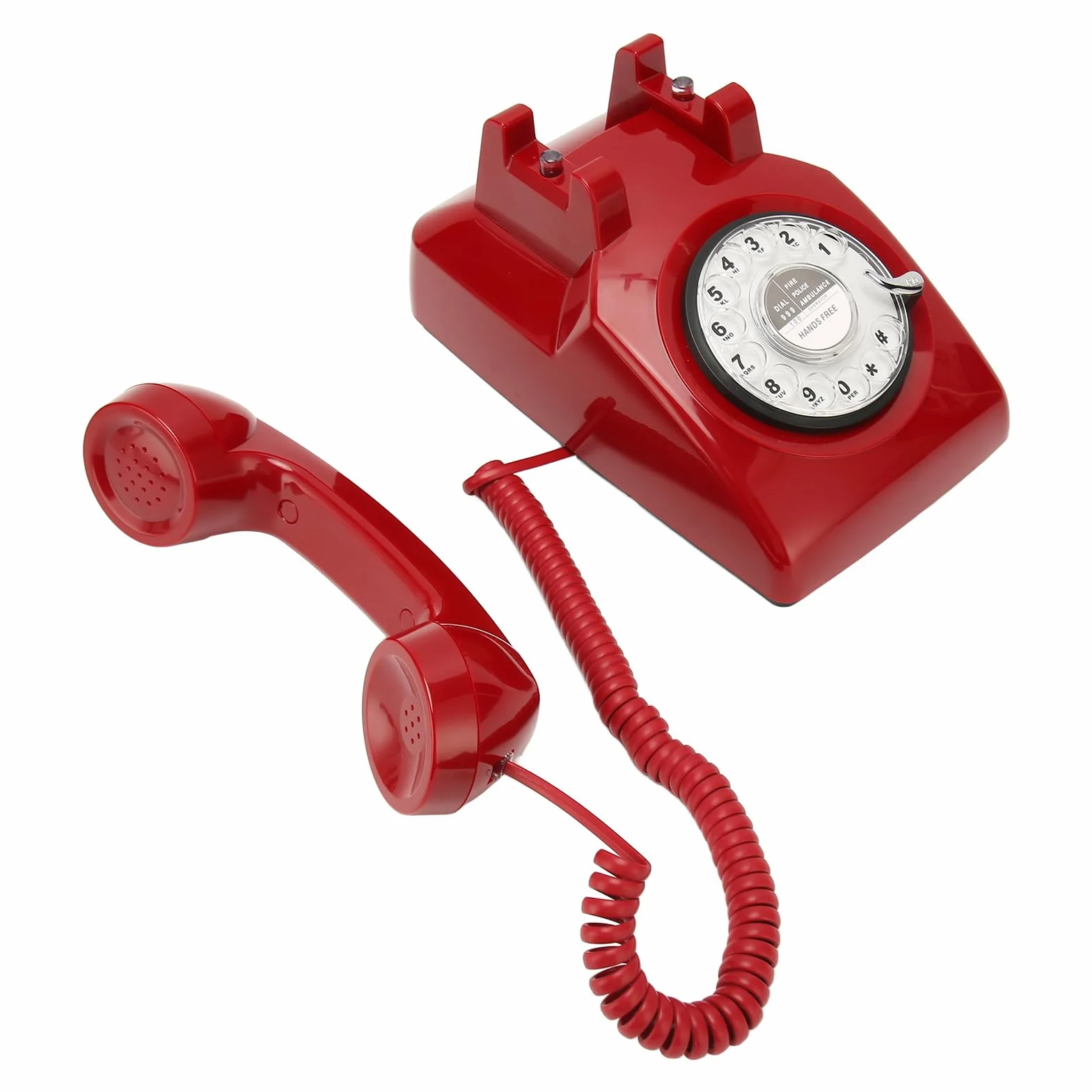Telefon Stacjonarny w Stylu Retro, Telefon Stacjonarny w Stylu Retro, Staromodny Przewodowy z Mechanicznym Głośnikiem Dzwonka do Domowego Biura w Hotelu (czerwony)