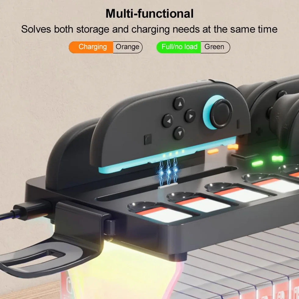 Stojak do przechowywania gier Switch2 ze stacją ładującą RGB Organizer dysków i kontrolerów