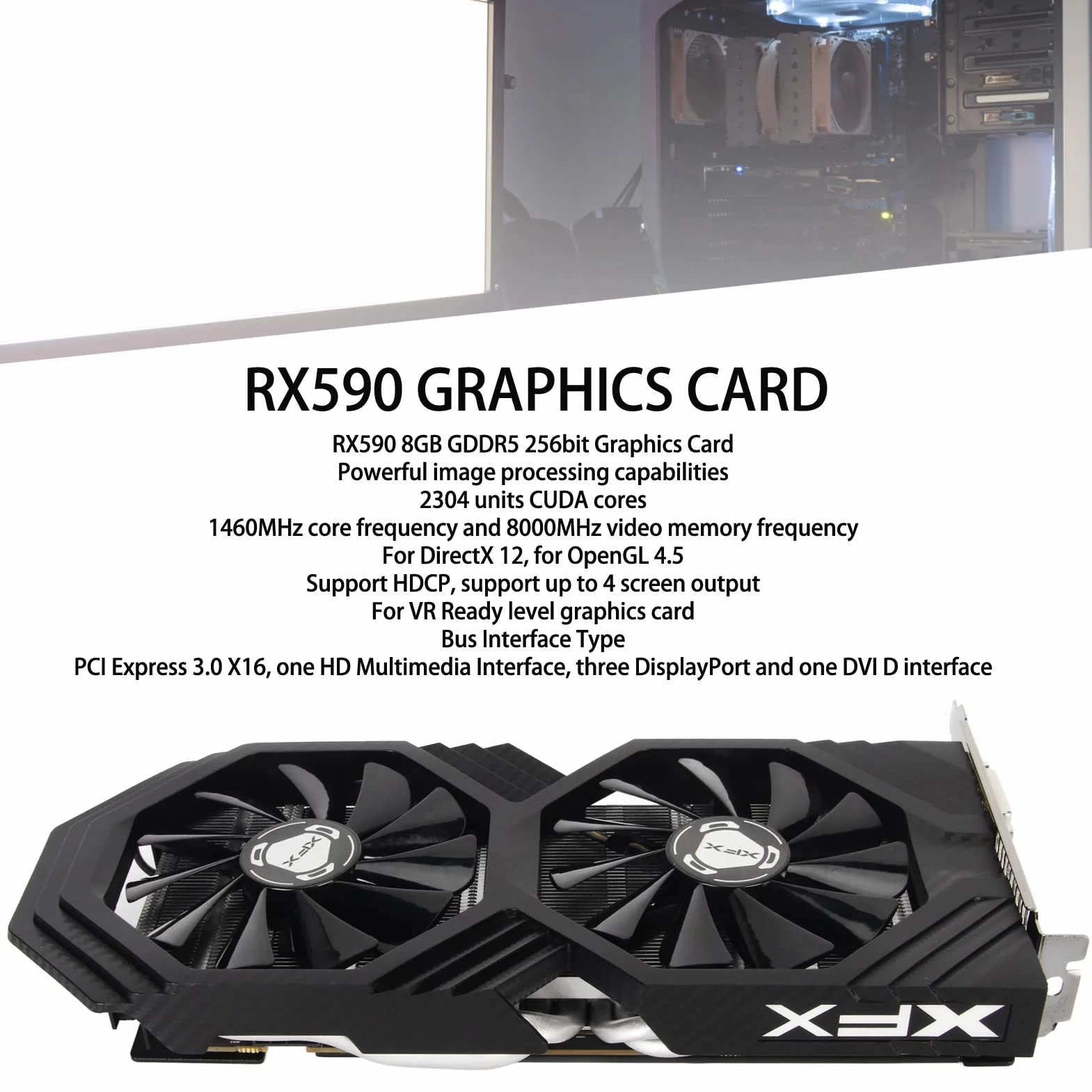 Dla Karty Graficznej Radeon RX 590, 8GB GDDR5 256bit Karta Graficzna do Gier na Komputer Stancjonarny, HDMI, Pci Express 3.0X16, Podwójne Wentylatory z Rura Miedziana Szybkie