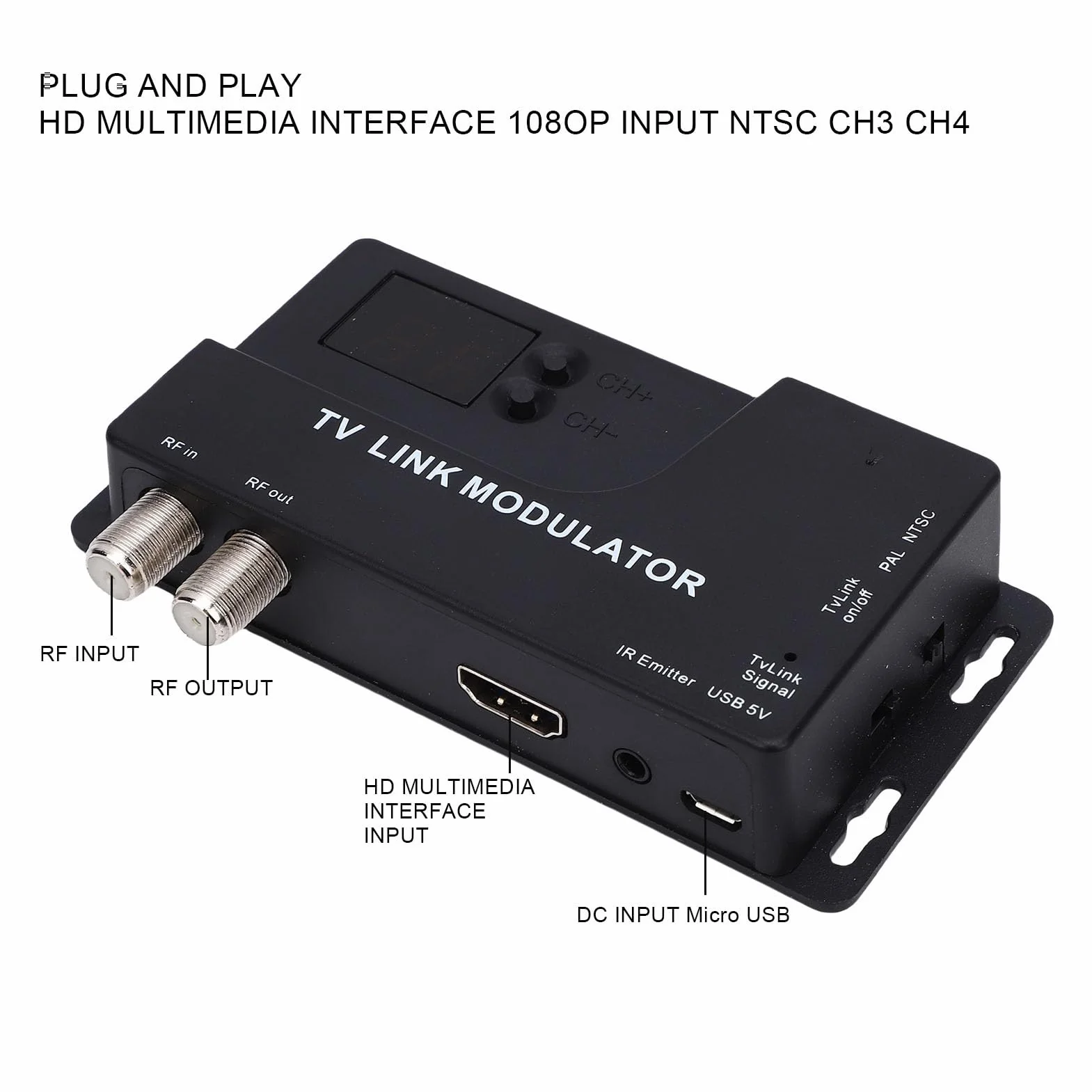 ciciglow Modulator RF, Modulator HDMI na RF z 471,25 MHz na 885,25 MHz, Konwerter Koncentryczny 1080P HD Obsługujący Format NTSC PAL dla Konsoli do Gier Telewizyjnych
