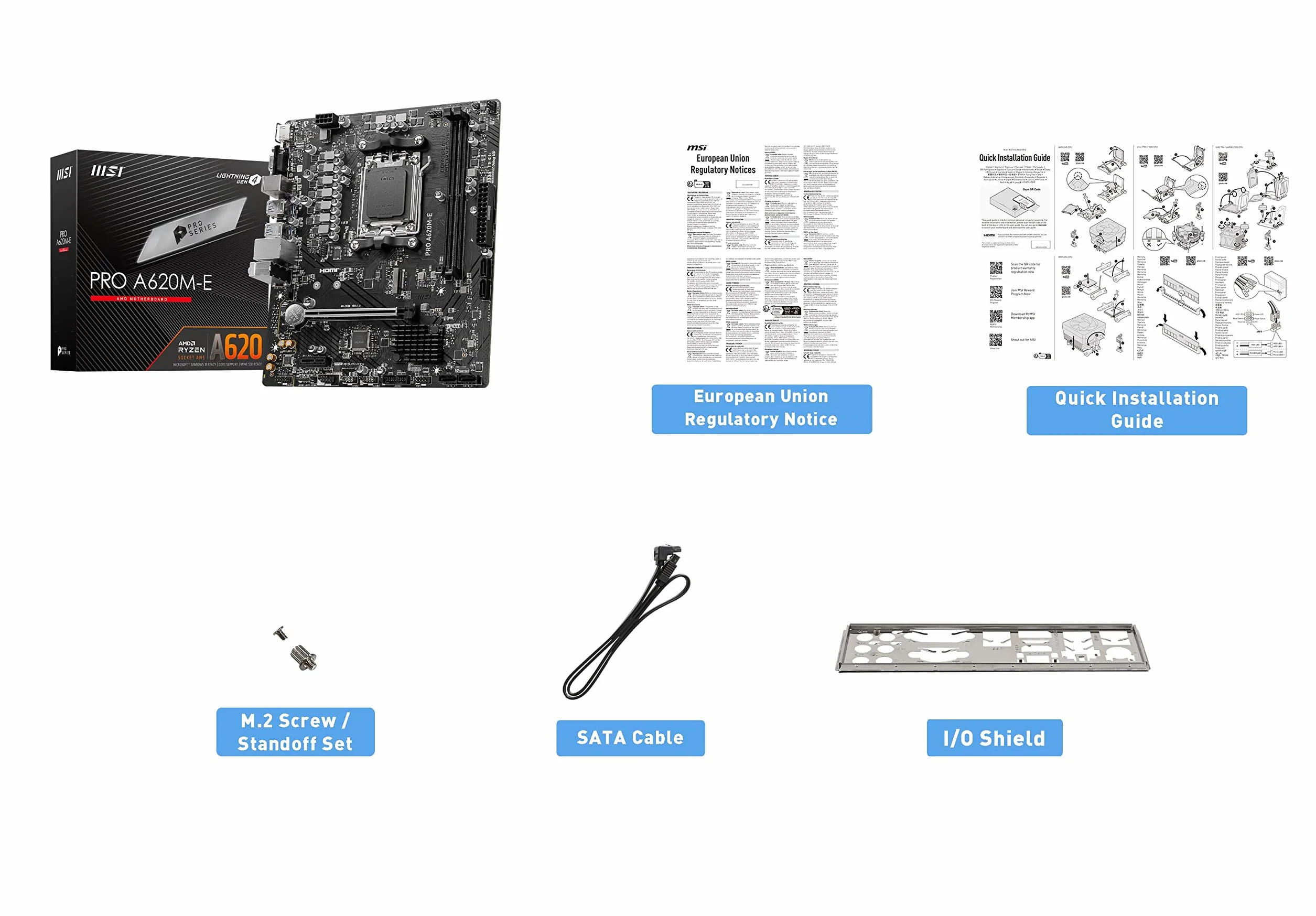 MSI Płyta główna PRO A620M-E Ryzen seria 7000 (AM5) kompatybilna z chipsetem A620 4K60Hz DDR5 OC kompatybilny z Micro-ATX MB6161