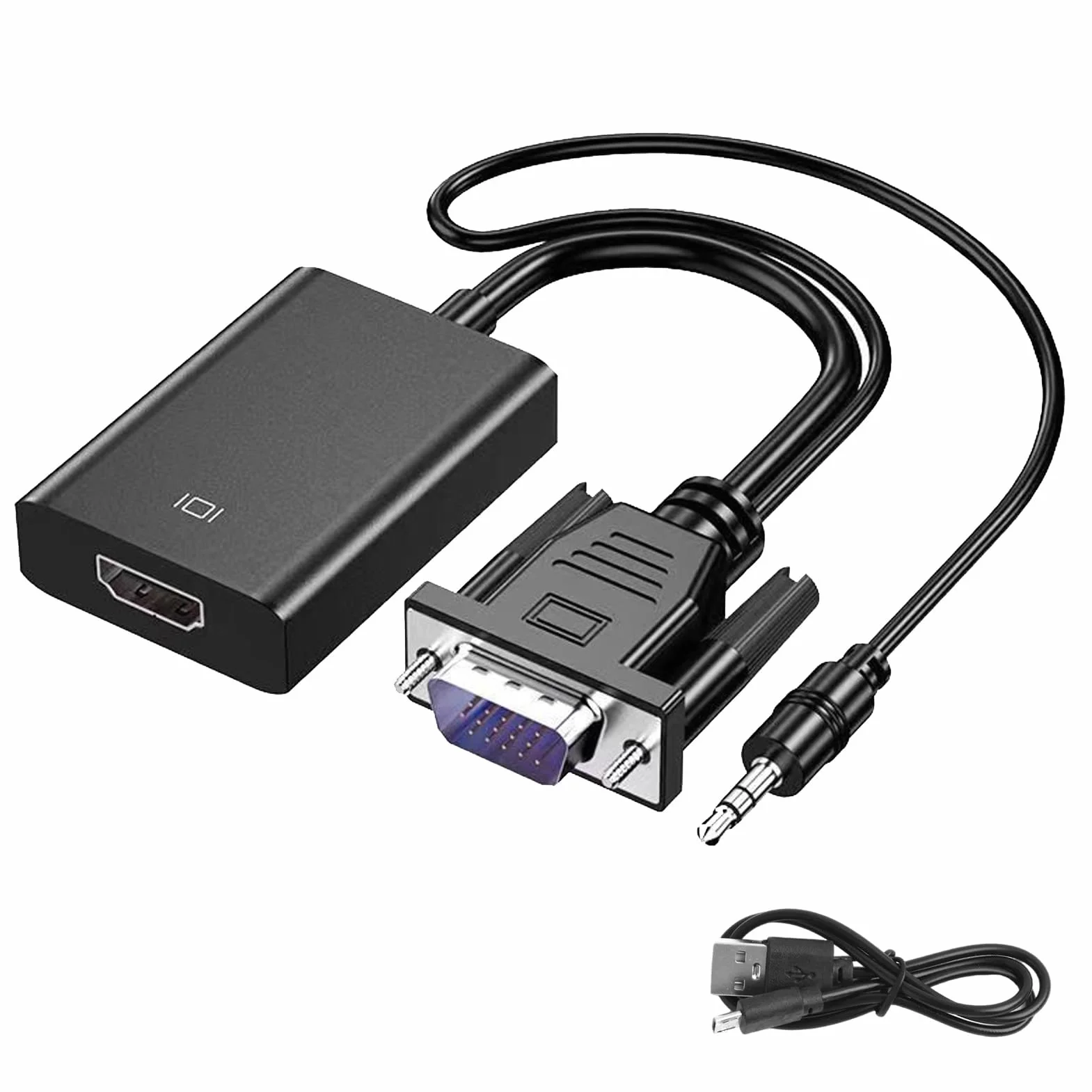 Konwerter VGA na HDMI 1080P męski na żeński z dźwiękiem i zasilaczem USB