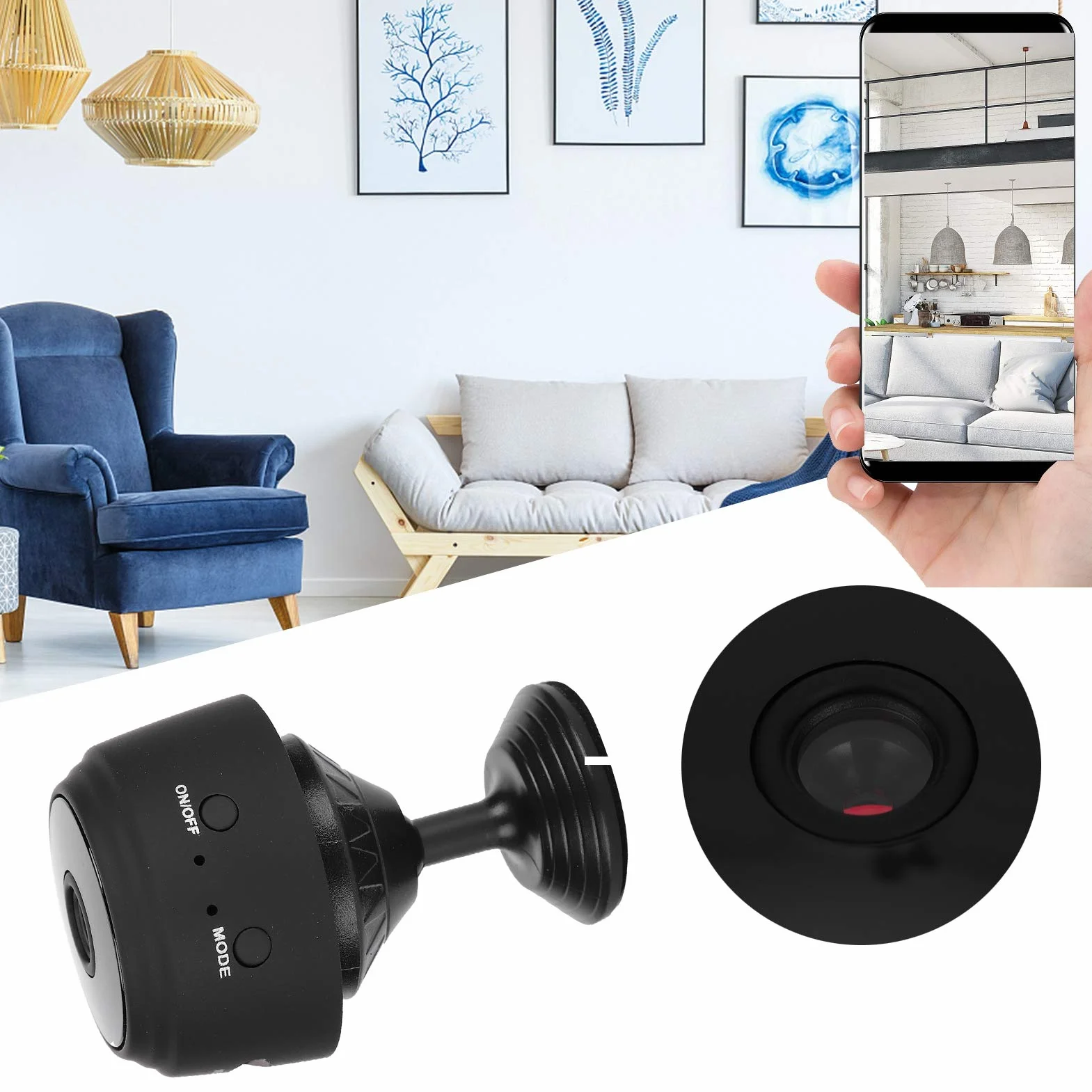 Mini Kamera Wi-Fi A9 IR Night 1080P Bezprzewodowa Kamera Wideo HD Niania Kąt Widzenia 150° Czarny