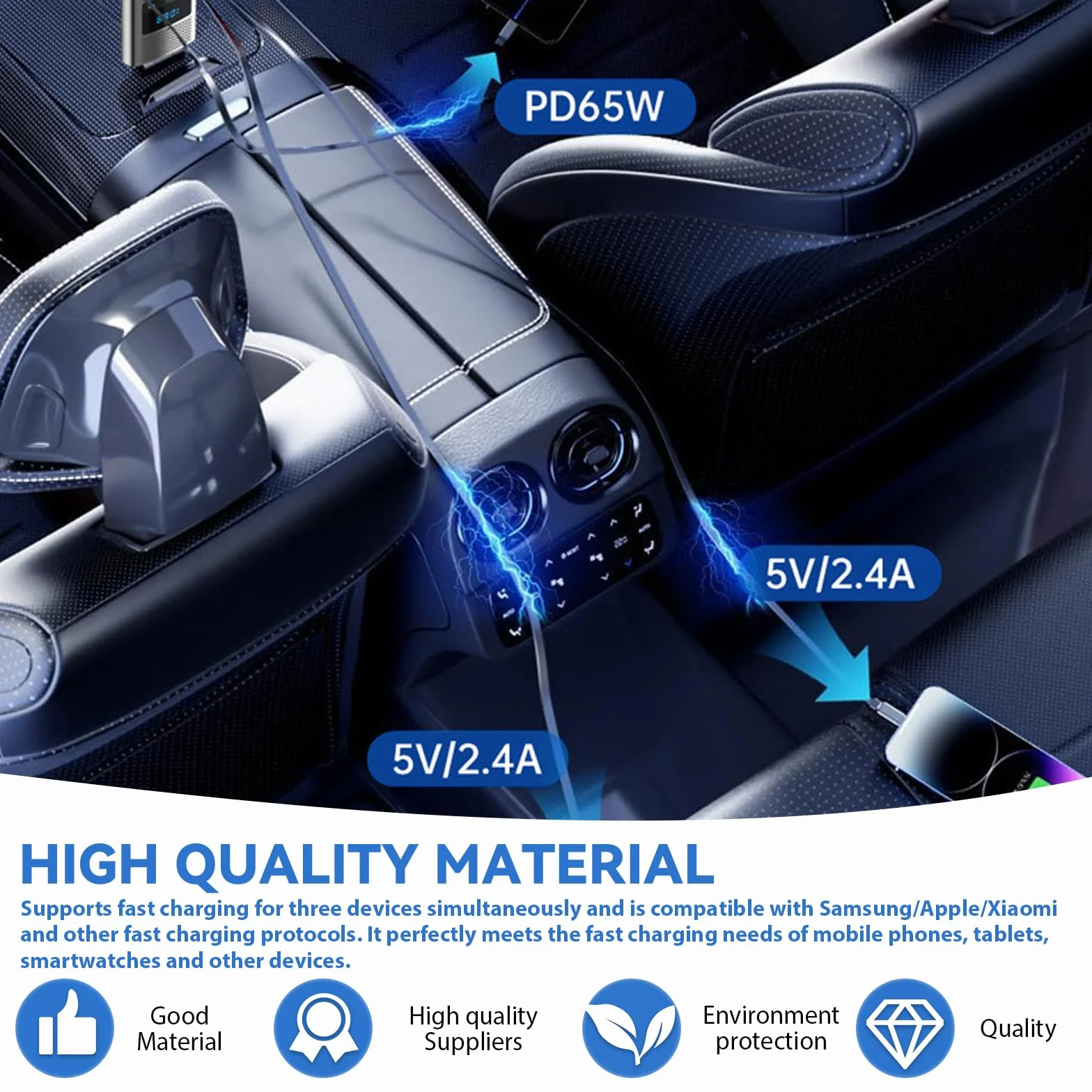 Adapter samochodowy 80,5 W, Bluetooth 5.3, 3 w 1, do gniazda zapalniczki samochodowej, USB i FM z wysuwanym kablem typu C, 24 V/12 V, adapter USB do samochodu z zestawem głośnomówiącym do iPhone'a
