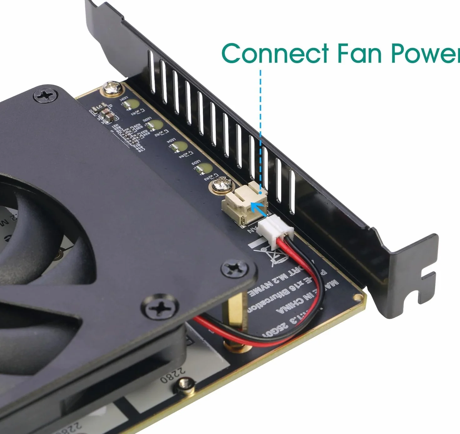 Quad NVMe PCIe 5.0 adapter z wentylatorem, RIITOP PCIe 5.0 x16 do 4X NVMe SSD (kompatybilny z płytami głównymi PCI-e Bifurkation)
