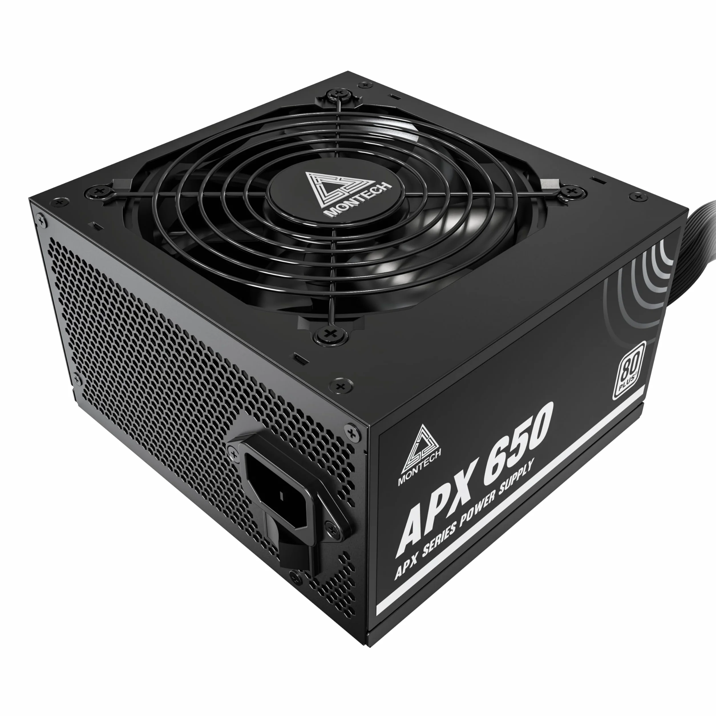 MONTECH APX 650W-zasilacz niemodułowy, 80 Plus, technologia konwertera Intel ATX12V-DC na DC, konstrukcja kabla płaskiego dla poprawy wydajności cieplnej, wentylator 120 mm,