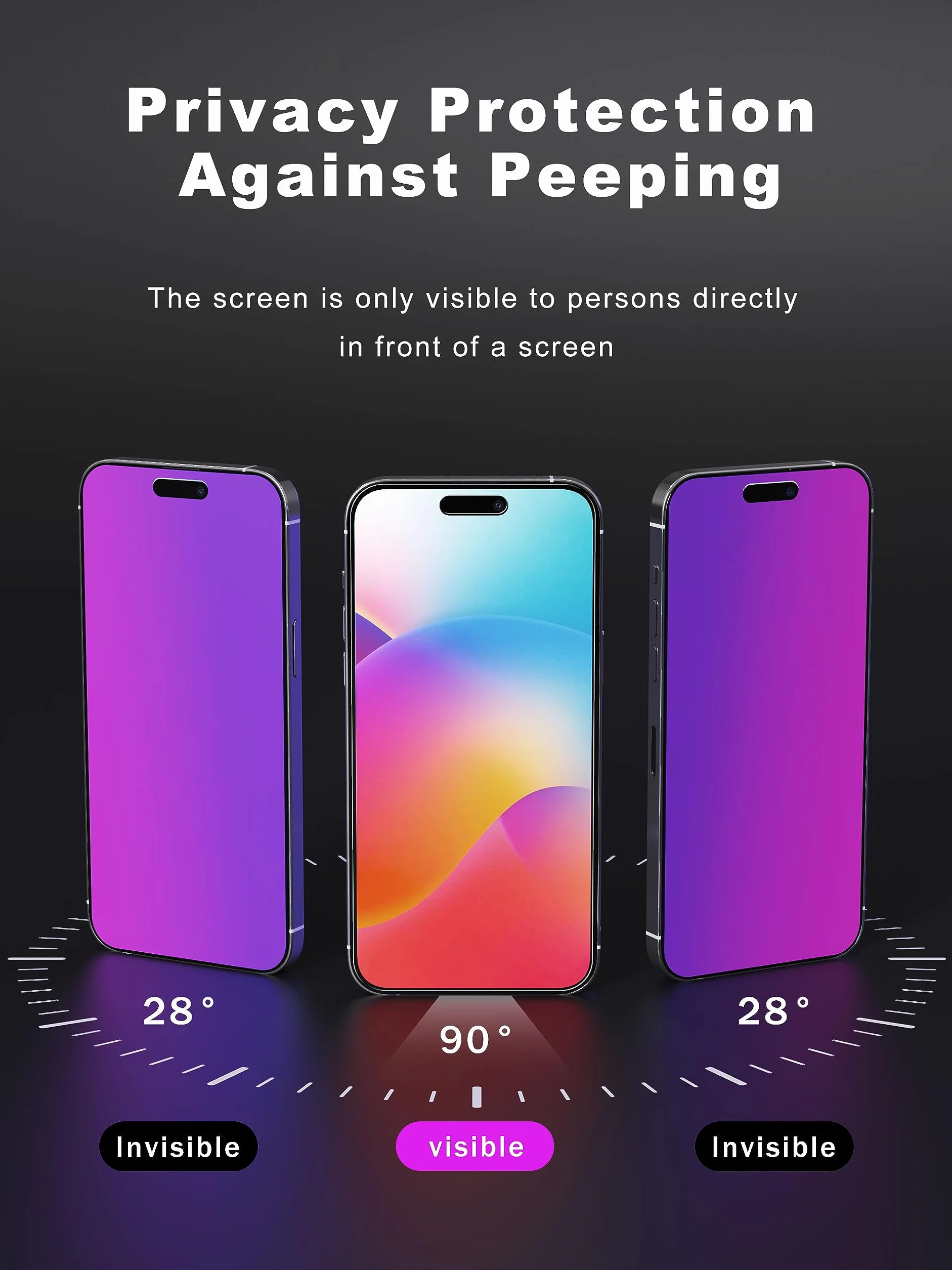 GIGIKISS Kompatybilny z iPhone 15 Pro, ochrona ekranu 15 cm, fioletowy gradient antyszpiegowski, ochrona przed niebieskim światłem, szkło hartowane, łatwa instalacja
