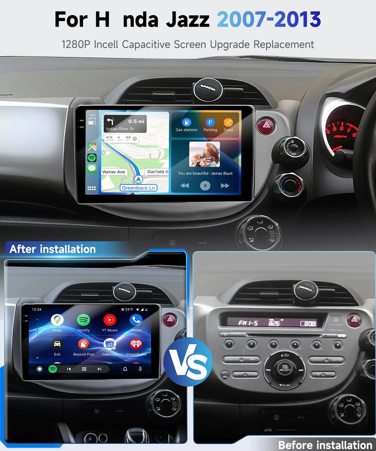 Radio samochodowe 4G 64G z systemem Android do H-onda Jazz 2007-2013, ekran dotykowy 10,1" 1280P In-Cell Bluetooth 5.0 radio samochodowe z DSP/32EQ Carplay GPS Wi-Fi FM SWC,Y2
