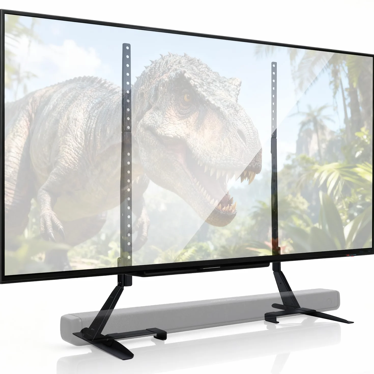 Amazon Basics Uniwersalny Stojak do Telewizora, Regulacja Wysokości do Telewizorów 22–77 cali, Udźwig do 36,3 kg, VESA 200x100 do 800x400, Zawiera Uchwyt do Soundbara, Czarny