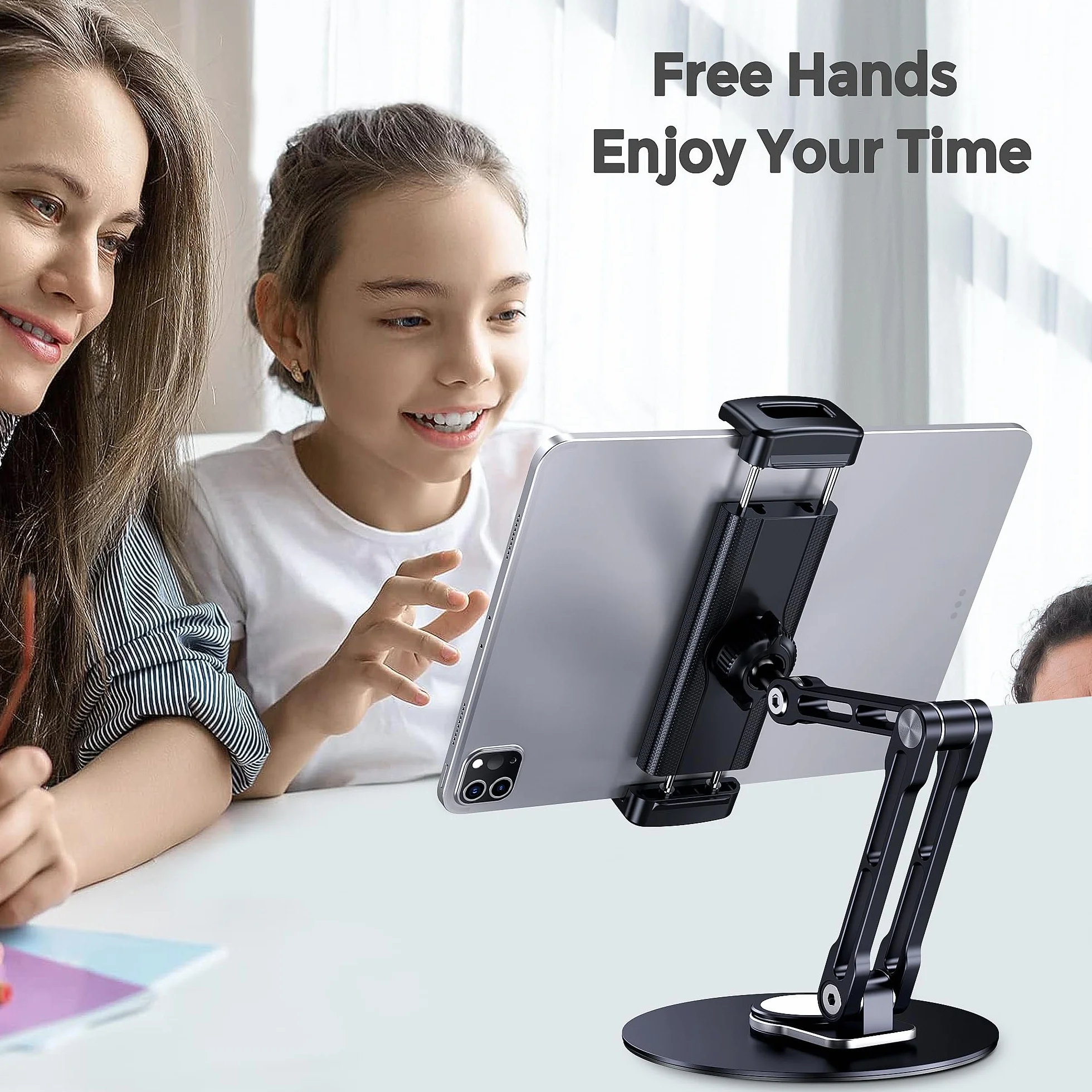 Stojak na tablet Lucrave, obrotowy uchwyt na tablet, składany stojak na iPada z 11-calowym ramieniem Kompatybilny z iPadem Air/Mini, iPadem Pro 11/12.9, Samsung Galaxy Tab i nie tylko, czarny
