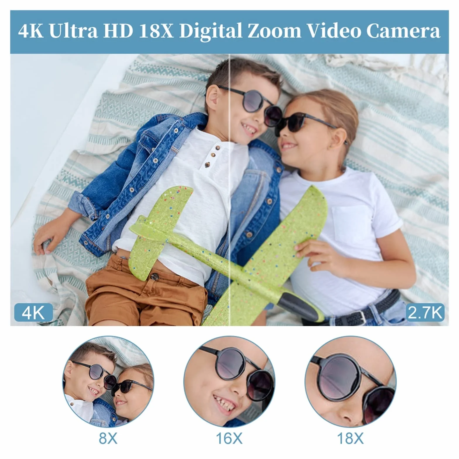 Kamera Wideo, 4K kamera wideo Kamera Auto Focus 4 8mp. Digital Vlogging Camera Recorder Live Streaming WiFi Ekran dotykowy i fotografia(128G SD Card)
