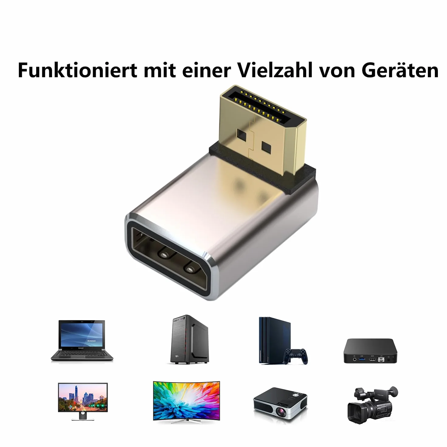 Zestaw 2 Adapterów DisplayPort, Obudowa ze Stopu 8K UHD HDR Displayport (DP) 1.4 90 Stopni Wygięta do Góry Wtyczka na Gniazdo Przedłużacz Konwerter 8K 60Hz/4K @144Hz
