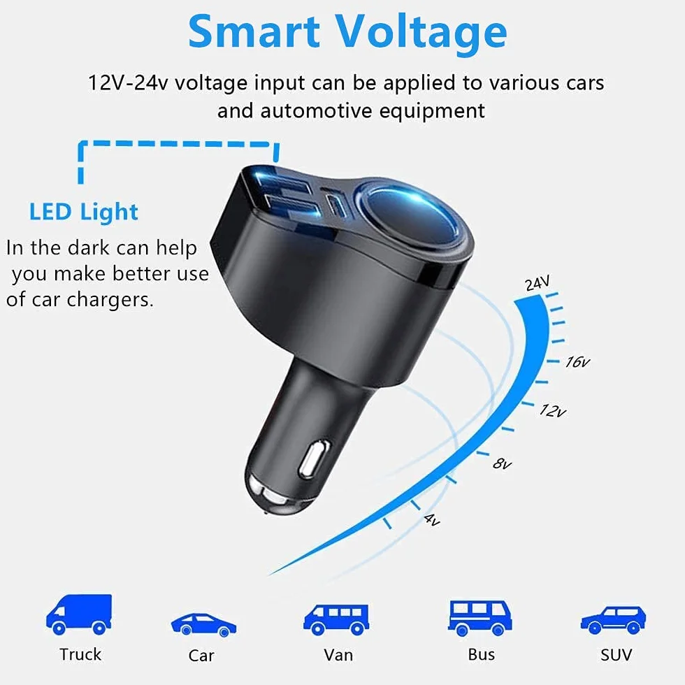 Ładowarka samochodowa 4 w 1 PD 3.0 do gniazda zapalniczki samochodowej rozdzielacz USB 12 V ładowarka samochodowa 168 W szybkie ładowanie mini adapter USB gniazdo do iPhone 17 16 15 14 13 12 Samsung