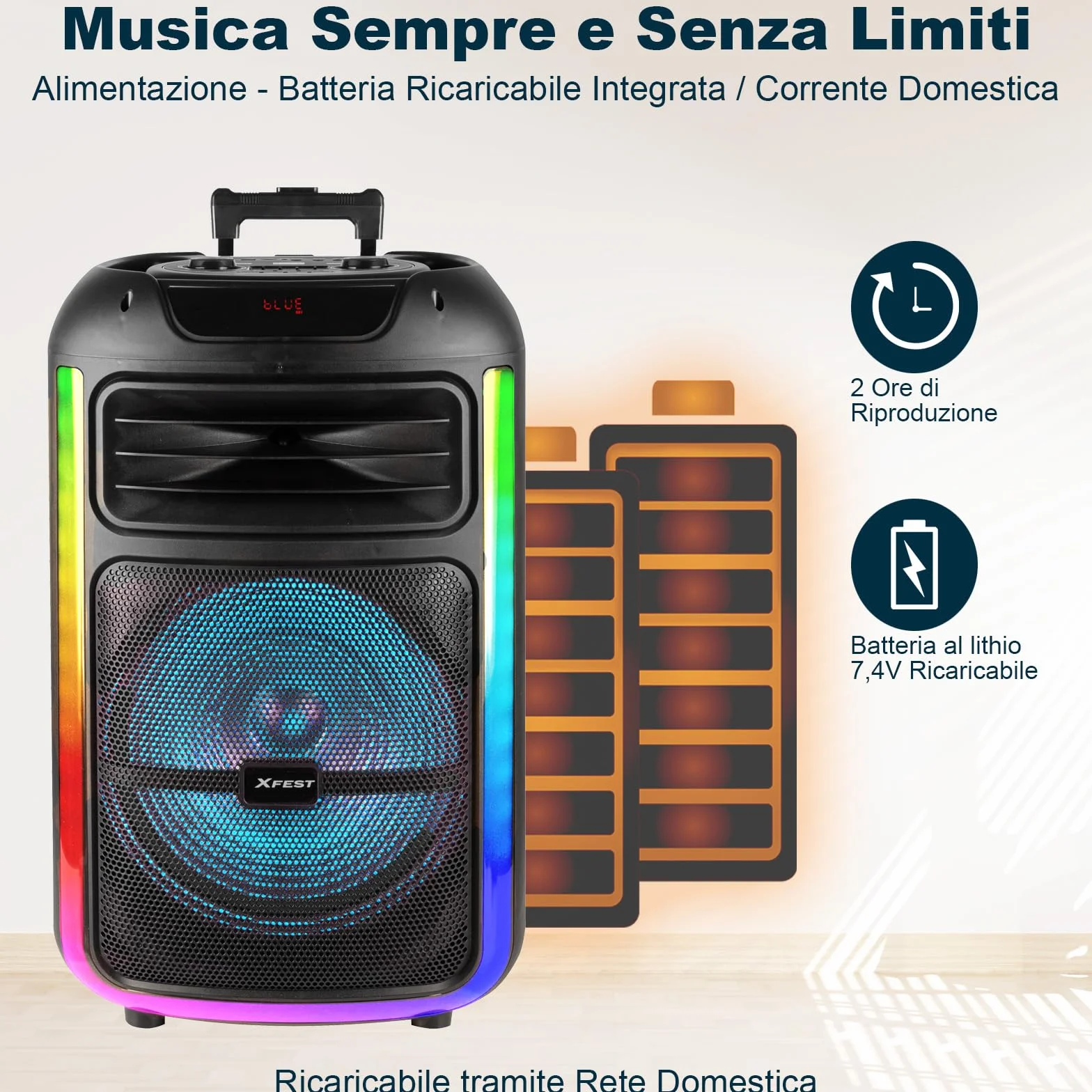 Trevi XFest XF 1400 KB bezprzewodowy głośnik 100 W, przenośny głośnik z mikrofonem z kablem w zestawie, wejściami USB, micro SD, AUX-IN i gitarą, funkcja TWS, wbudowana bateria wielokrotnego ładowania