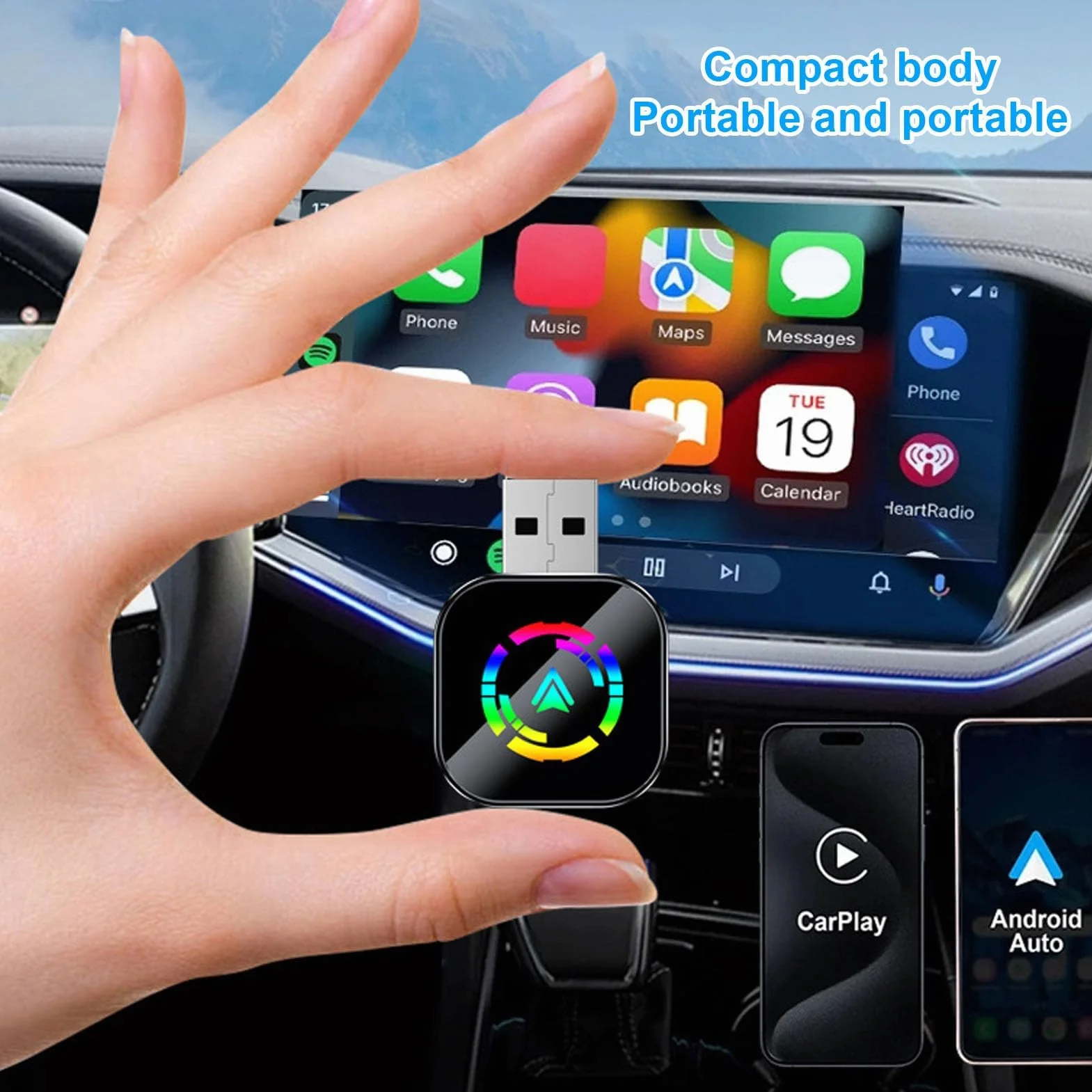 Ejoyous 2-w-1 Bezprzewodowy Adapter Auto 5.8 GHz WLAN z Adapterem Typu C USB IOS 6+ 10+