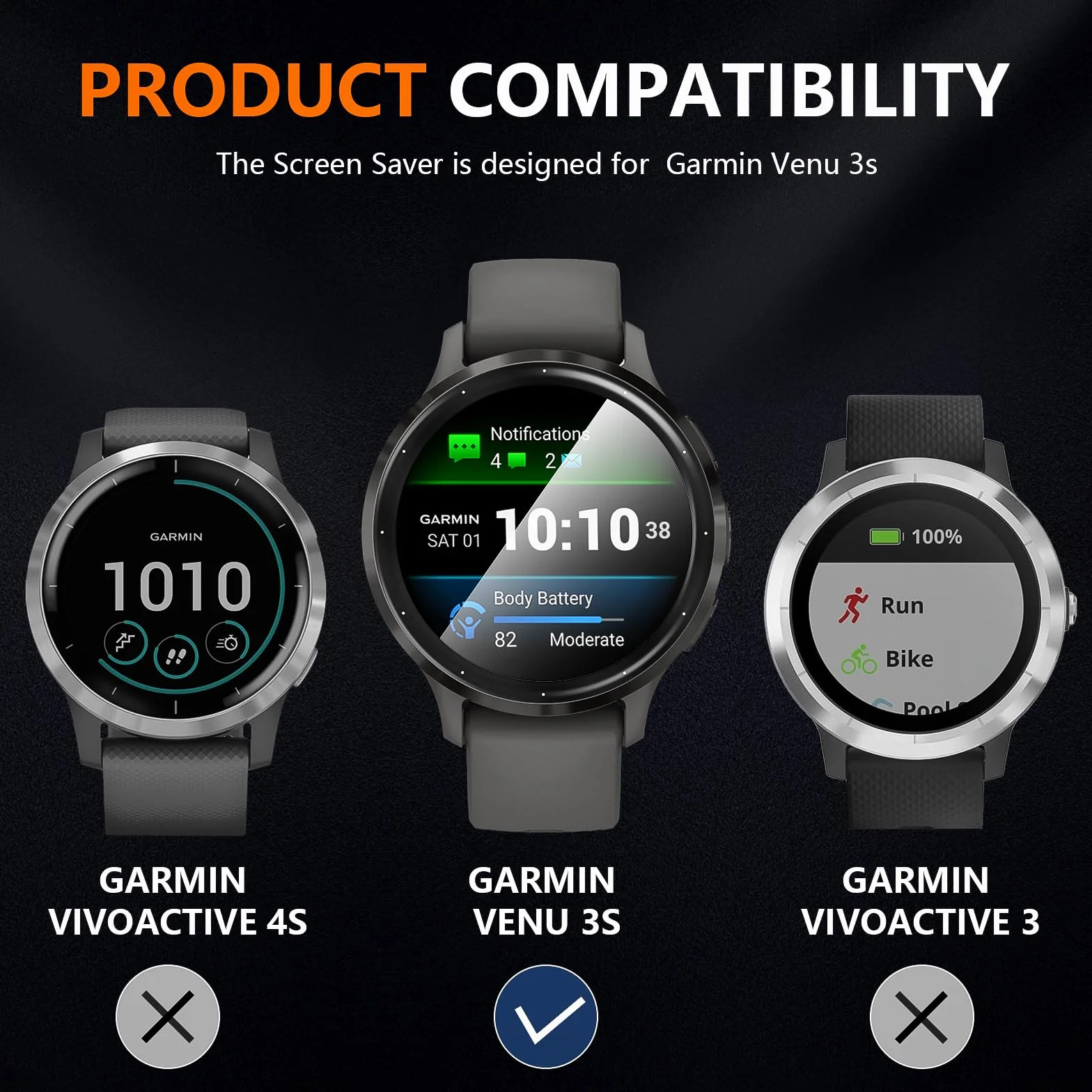 Diruite 3 Sztuki Ochraniacz Ekranu do Garmin Venu 3S 41mm PMMA HD Folia Ochronna Screen Protection Smartwatch