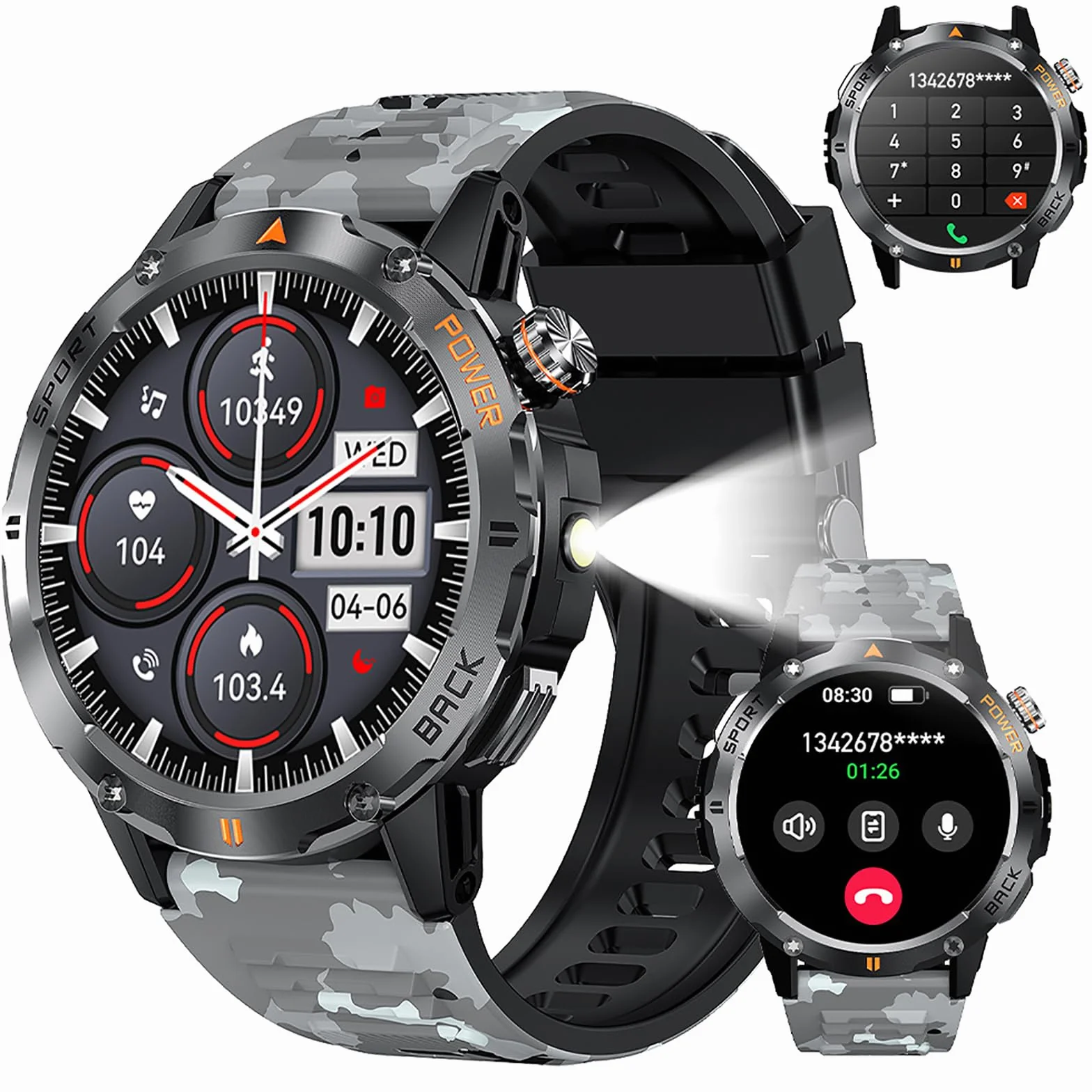Inteligentny Zegarek, Outdoorowy Inteligentny Zegarek Sportowy, GPS Men Fitness Smartwatches Z 1,53-calowym Ekranem IPS I Latarką LED, Funkcją Kompasu, Wodoodpornością Klasy P68