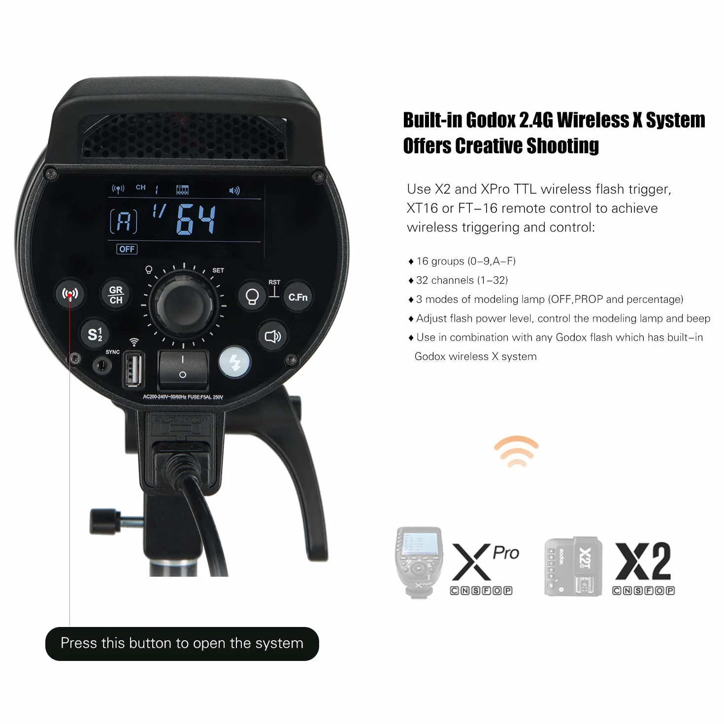 GODOX DP400III Studio lampa błyskowa, 400 W, 2,4 G, bezprzewodowy system X, lampa błyskowa z uchwytem Bowens Mouns, 5600 K, temperatura barwowa, fotografia, miganie