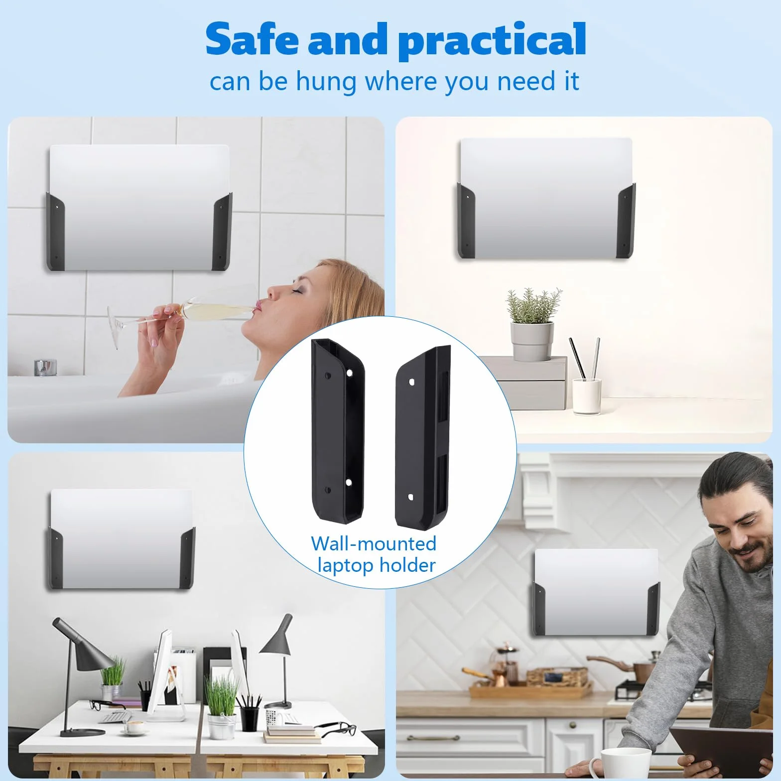 Uchwyt Laptopa Pod Biurko Ścienny z Klejem Śrubami Półka do Urządzeń do 3,2cm MacBook Tablet