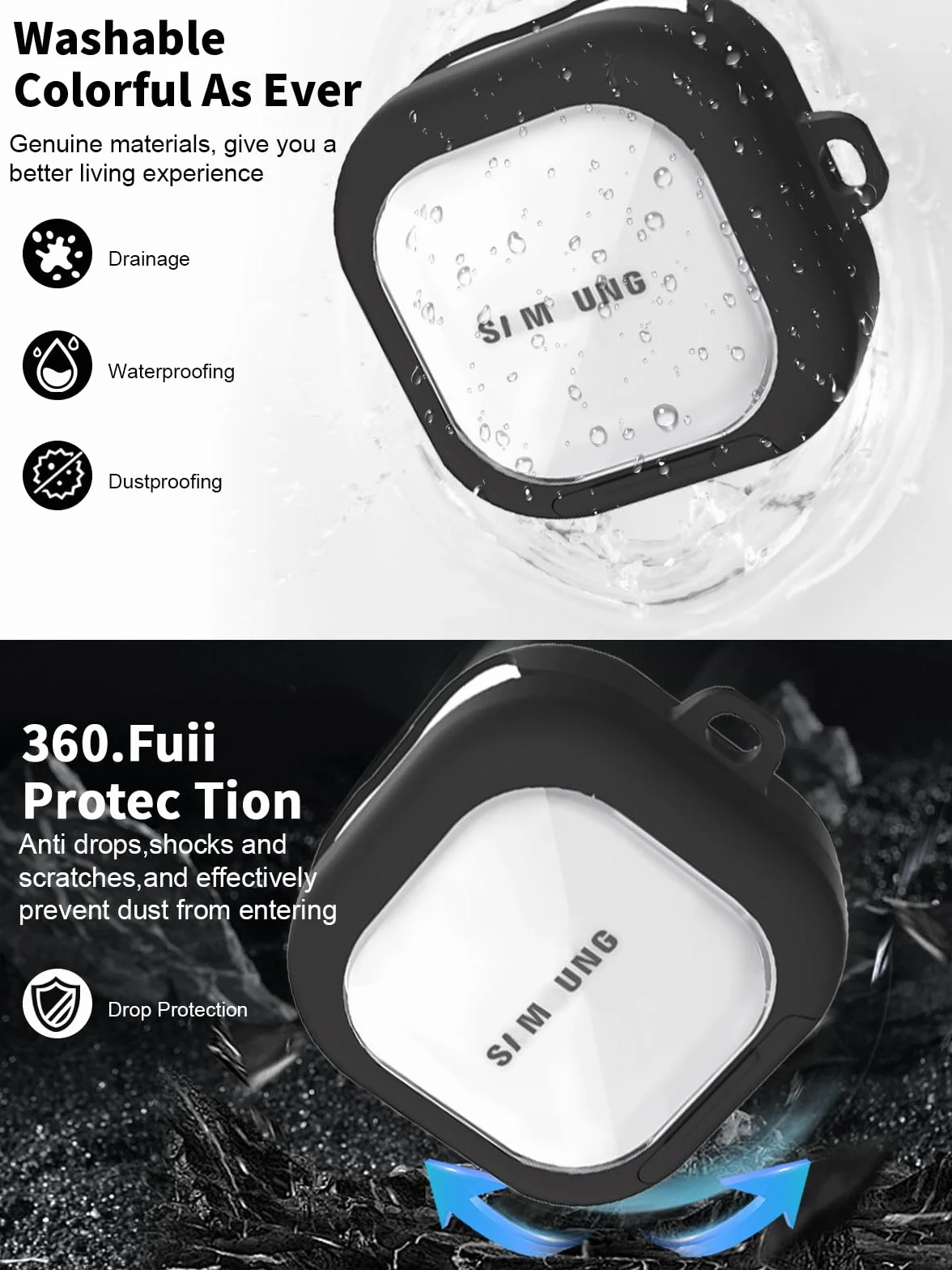 Etui na słuchawki Samsung Buds 4 Pro, miękka obudowa TPU + PC, wodoszczelne, toergy odporne na uderzenia, zarysowania, łatwe do przenoszenia, ze smyczą, breloczkiem do kluczy i zestawem do czyszczenia