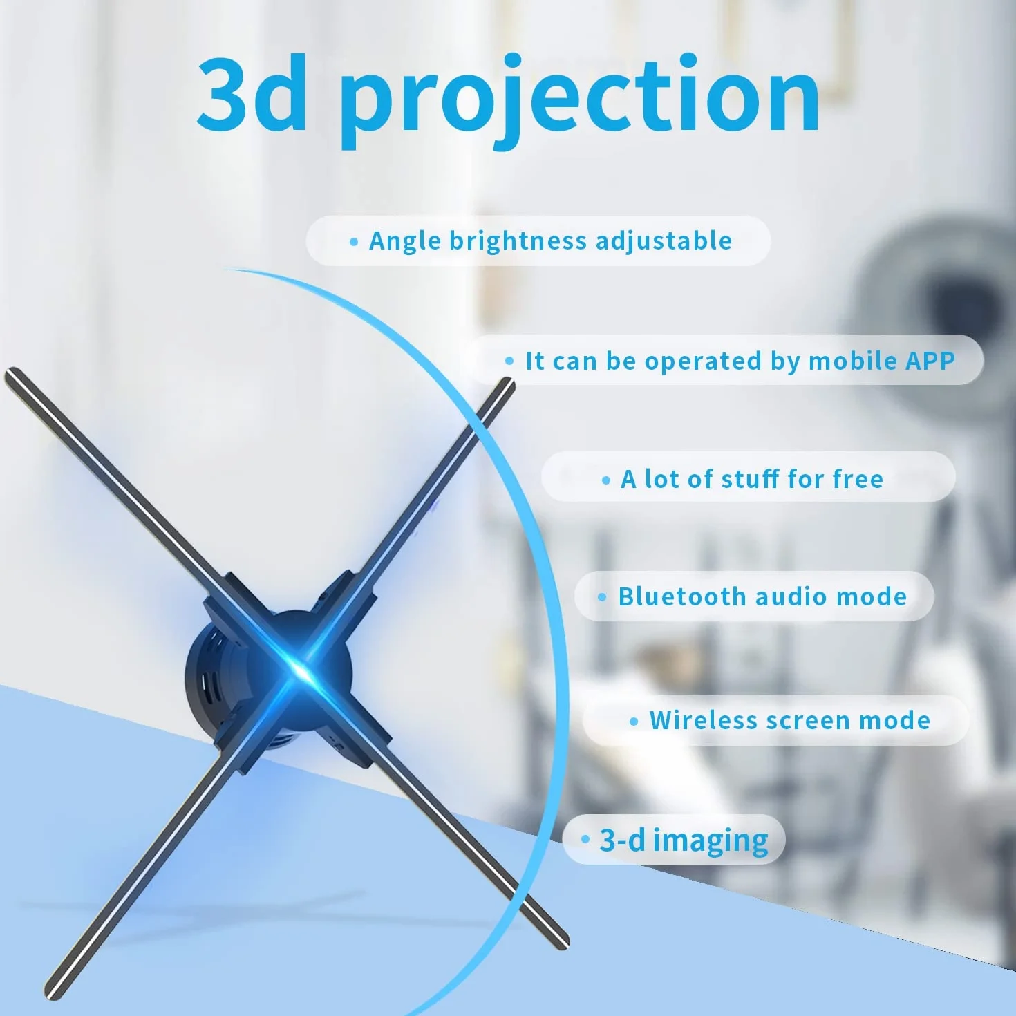 Projektor Holograficzny 60cm Projektor Holograficzna maszyna reklamowa, WiFi Sterowanie Wentylator Ekran LED Reklama 3D Display Animation
