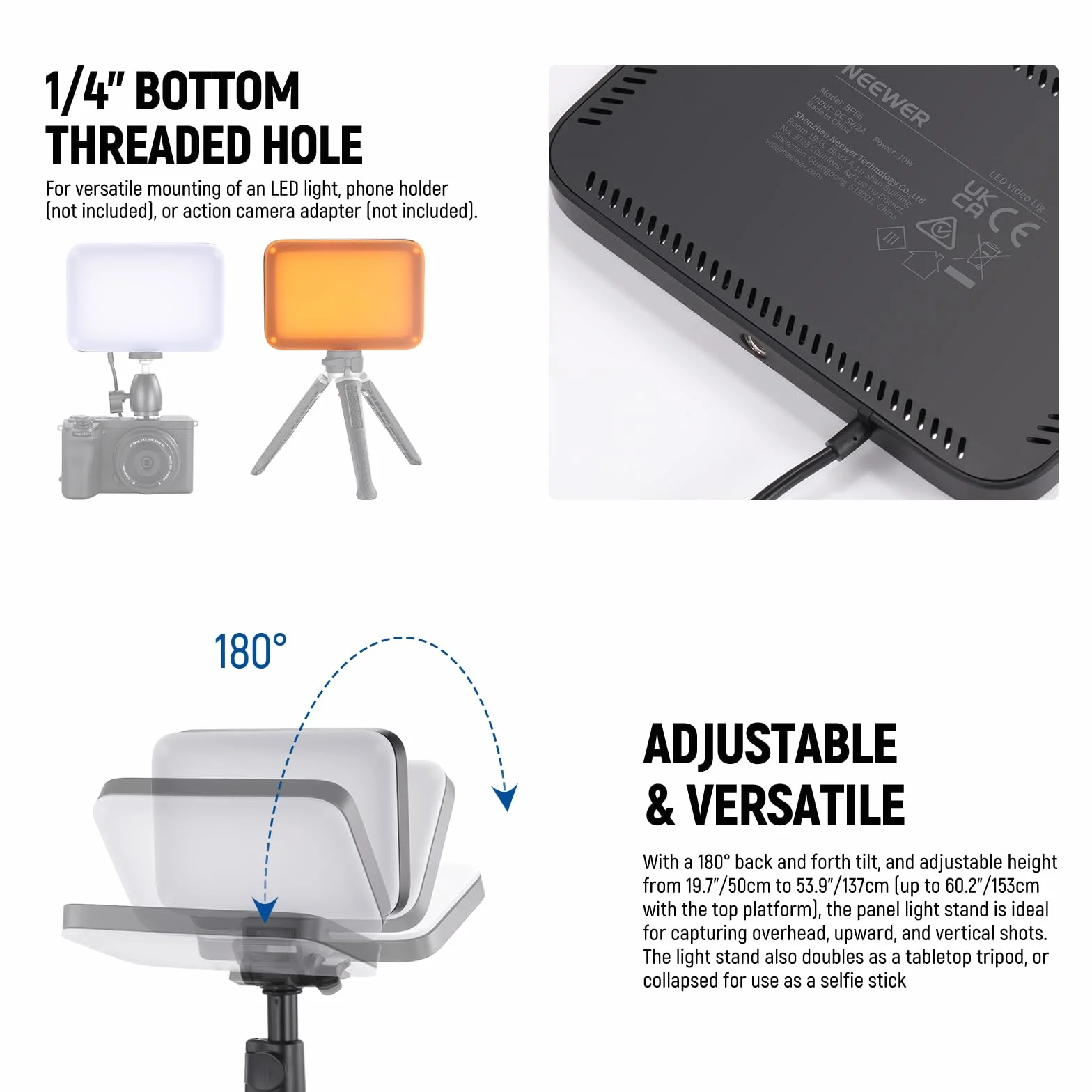 NEEWER Basics Zestaw oświetlenia studyjnego, 2 zestawy dwukolorowych lamp LED ze statywami i filtrami, zmienna intensywność, przenośna, 3200K-5600K, IRC95, 750lux, do fotografii, nagrywania, BP66