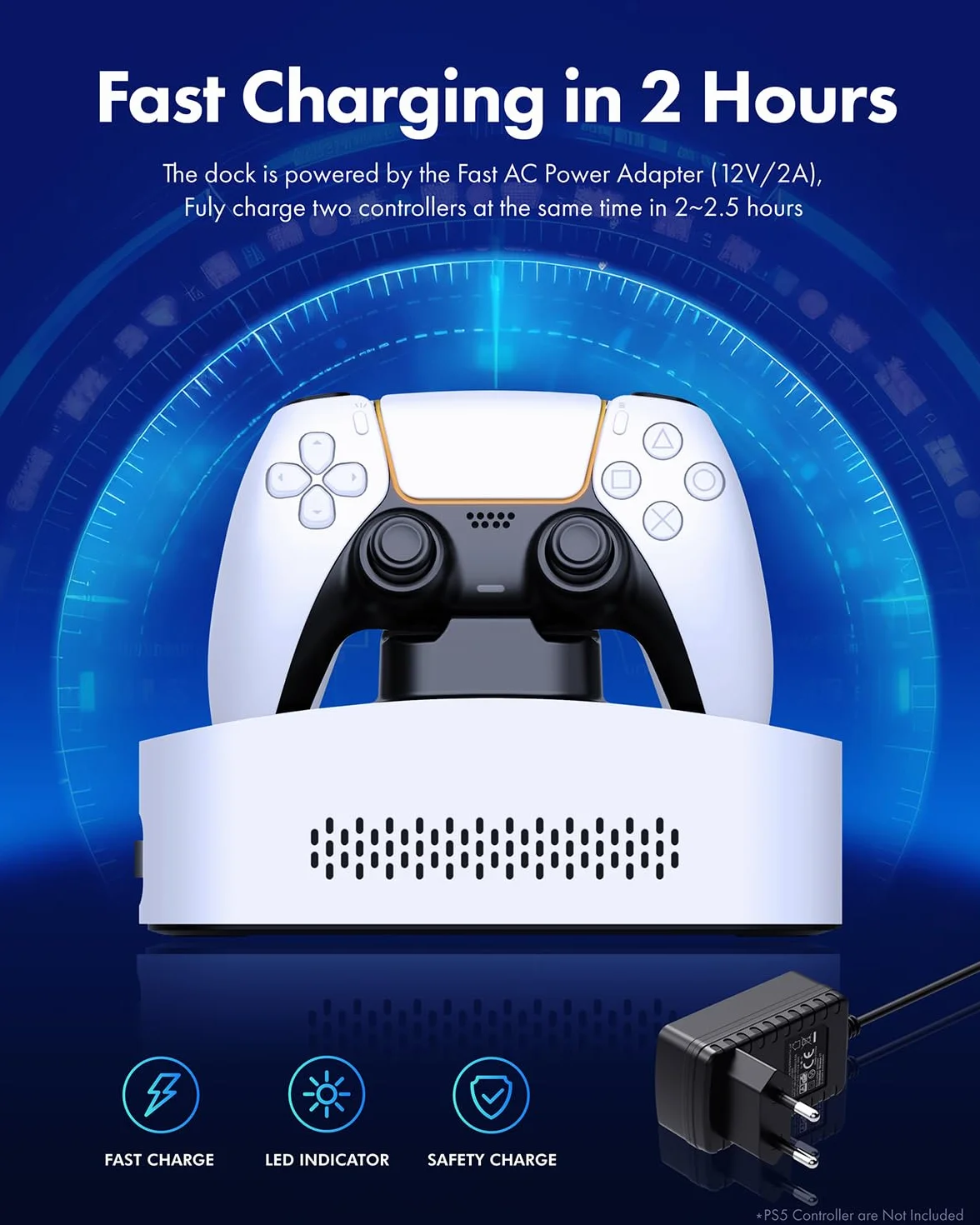 Zewnętrzna obudowa dysku twardego do Playstation5, stacja ładująca do dwóch kontrolerów PS5, do 3,5 cala HDD, kabel USB-C, z adapterem USB-A, zasilacz, G-3506-CG