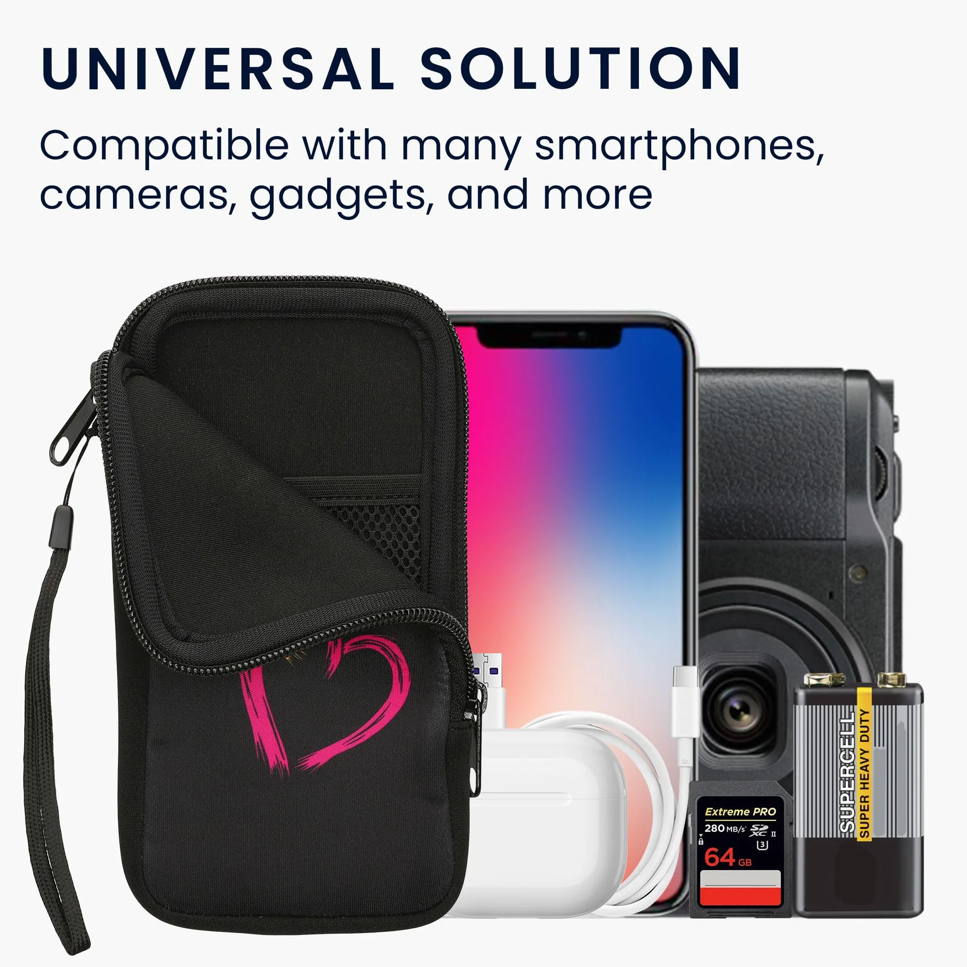 kwmobile Neoprenowy rękaw na smartfon rozmiar XL - 6,7/17.3 cm - etui amortyzujące wstrząsy - ochronna torba na telefon - szczotkowane serce abstrakcyjne ciemnoróżowy/pomarańczowy/czarny