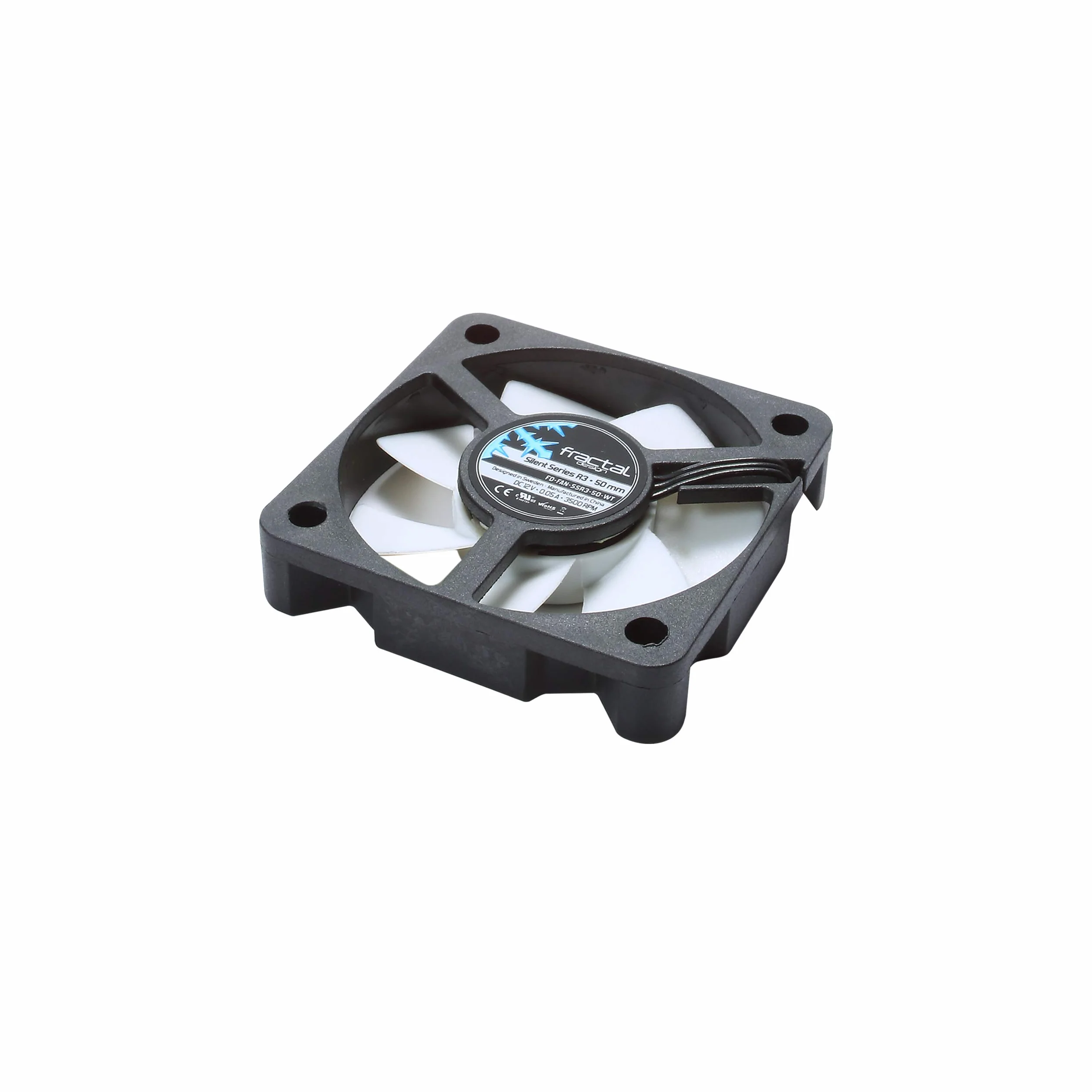 Fractal Design Silent Series R3 biały - cichy wentylator komputerowy - zoptymalizowany pod kątem cichej pracy - 50 mm - prędkość obrotowa 3500 obr./min - czarny kabel wstążkowy - łożyska karabinu - 12 V - czarny/biały (pojedynczy)