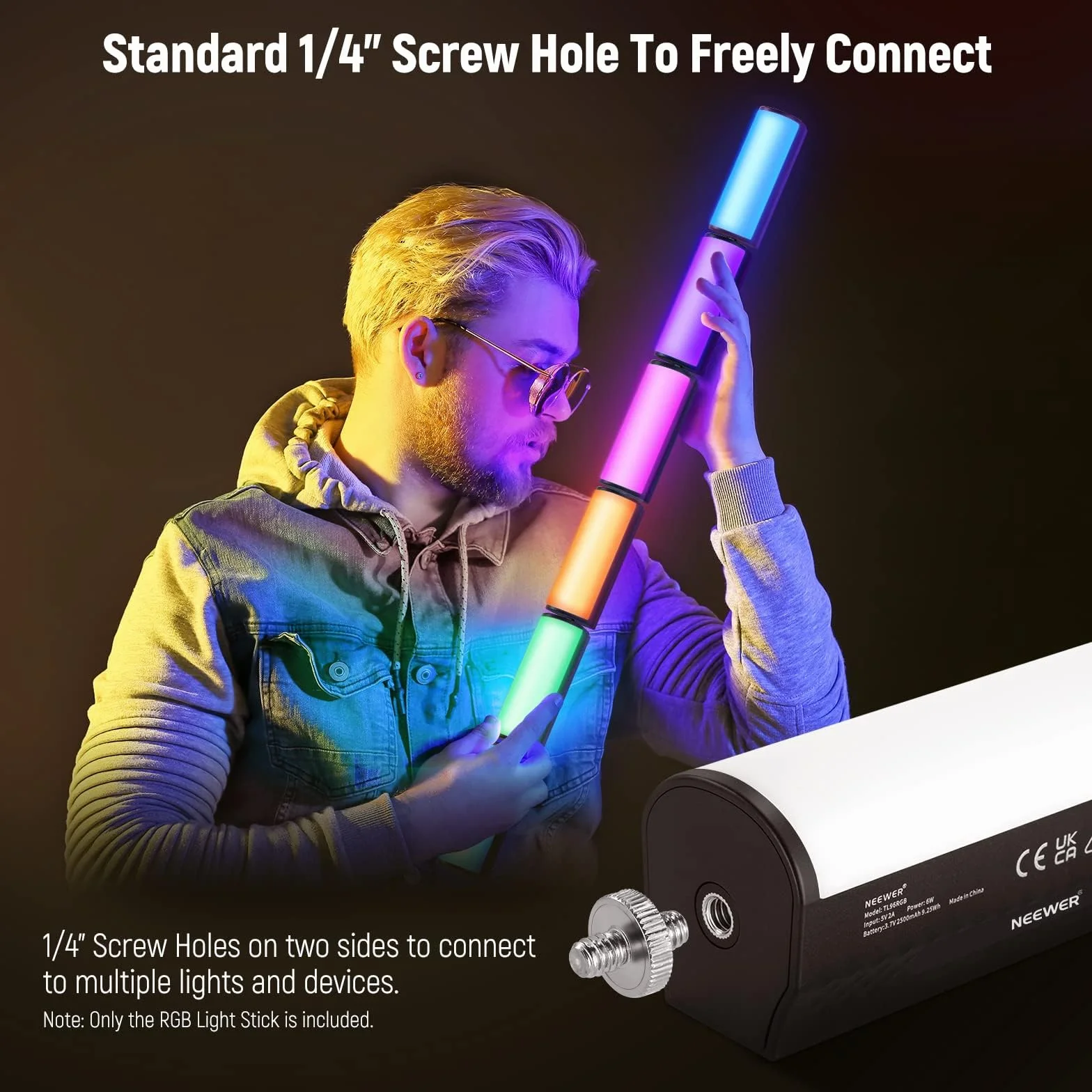 NEEWER Przenośny uchwyt magnetyczny, mini kij LED RGB 360° z akumulatorem 2500 mAh, możliwość ściemniania 2500-8500 K, lampa rurowa do fotografii, TikTok, Youtube, Vlog, TL96RGB, 2 opakowania